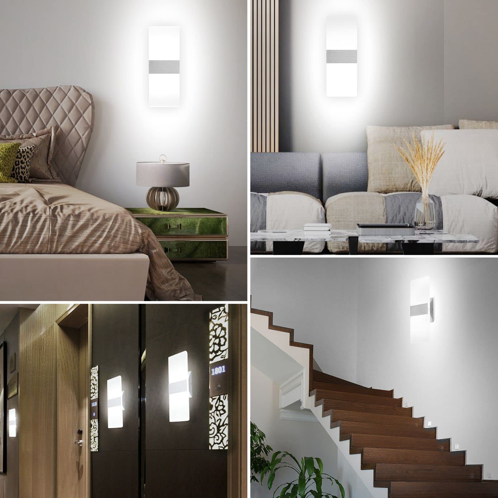 Dimmable Wall Sconces Set of 2 Wall Mounted Lights 12W 6000K Cool