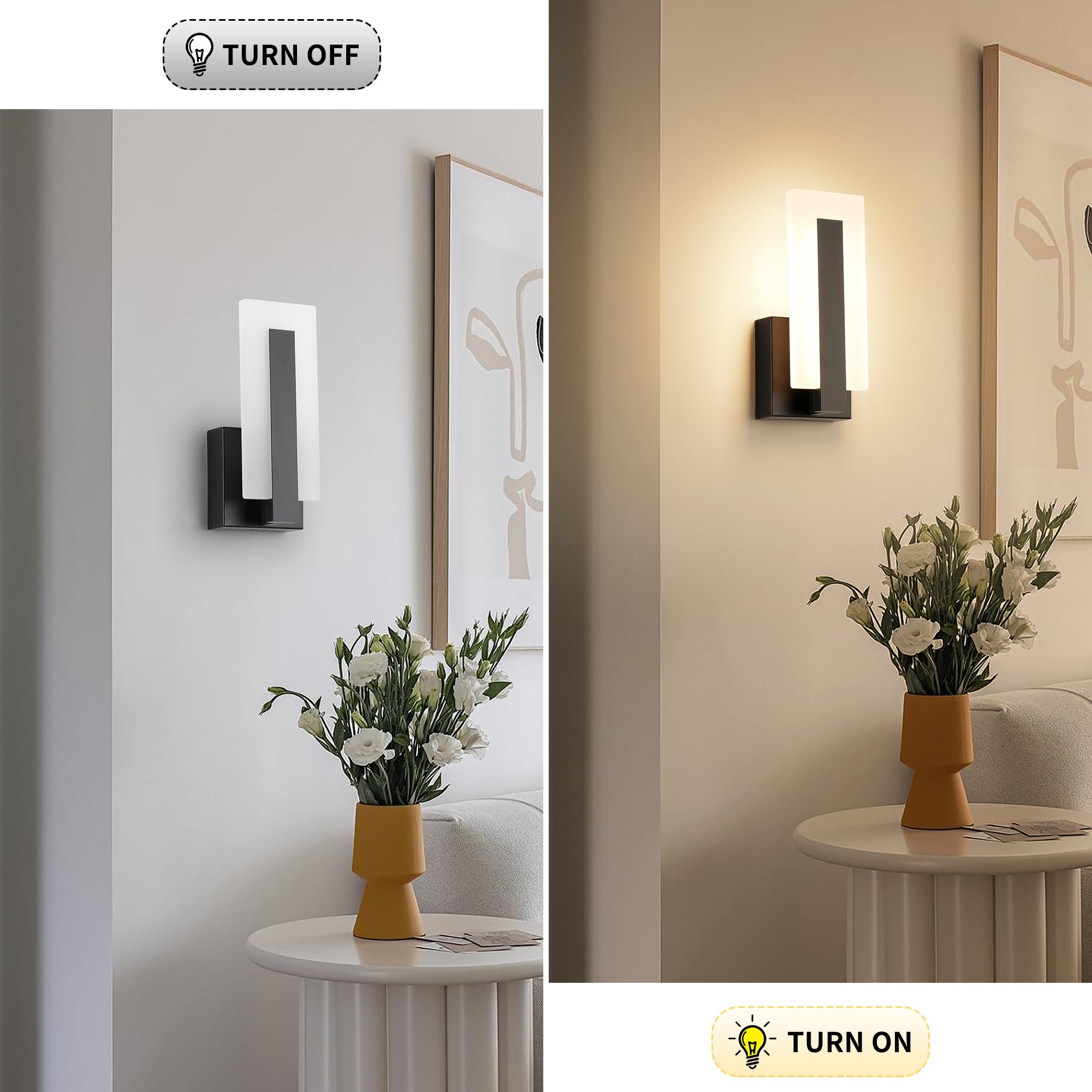 Modern LED Wall Sconces Up and Down Wall Mount Light Black 3000K Warm White Wall Lights Set of 2