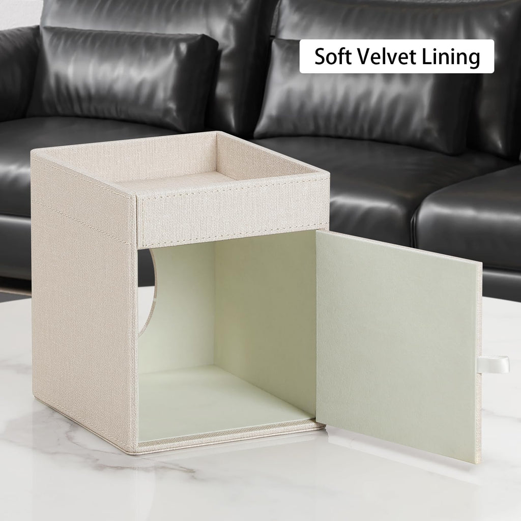PU Leather Square Tissue Box Holder with Storage Tray for Bathroom