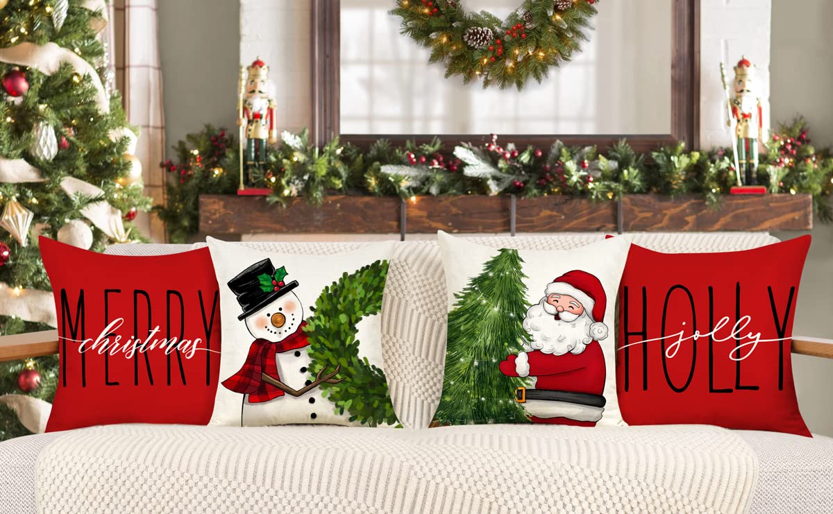 Red Christmas Pillow Covers 18x18 Set of 4