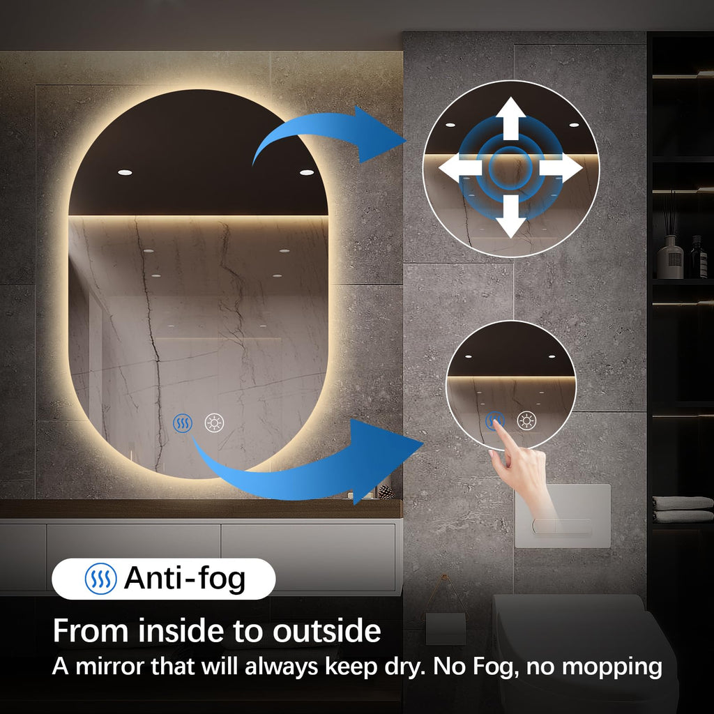 Niccy Oval LED Bathroom Vanity Mirror, 36x24inch Frameless Backlit Mirror with Light, Smart Anti-Fog Waterproof Mirror with Memory Function Dimmable Lighted Mirror