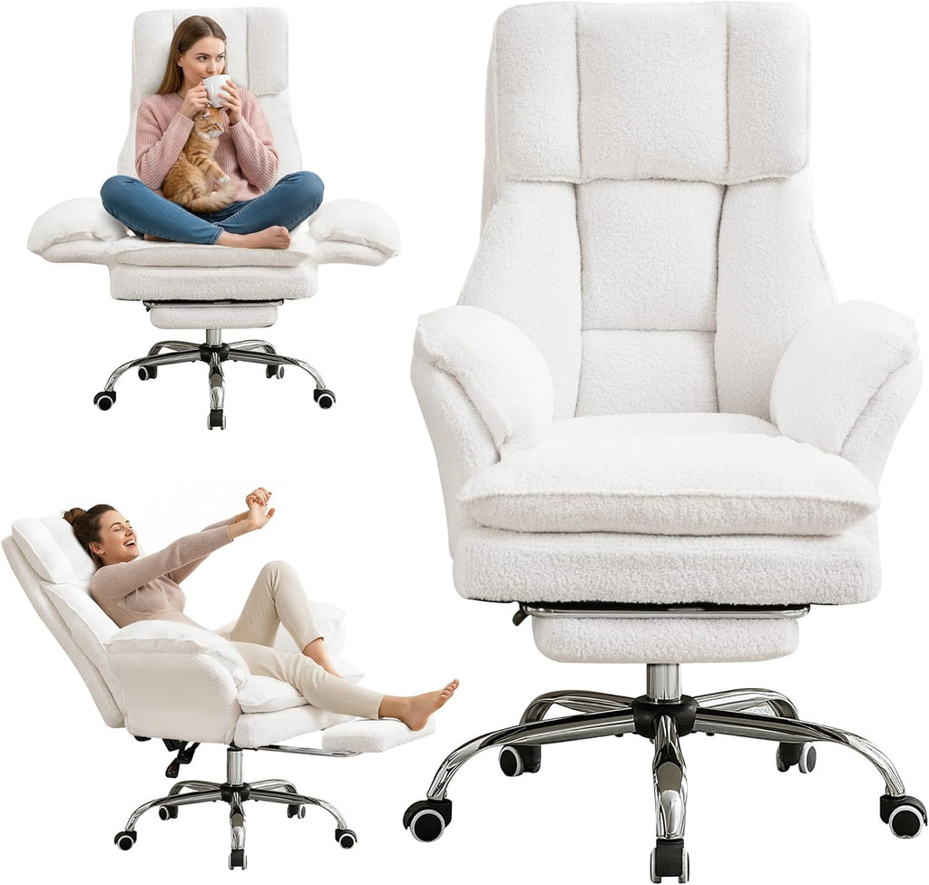 Ergonomic Cloud Cross Legged Office Chair with Footrest,Teddy Fleece