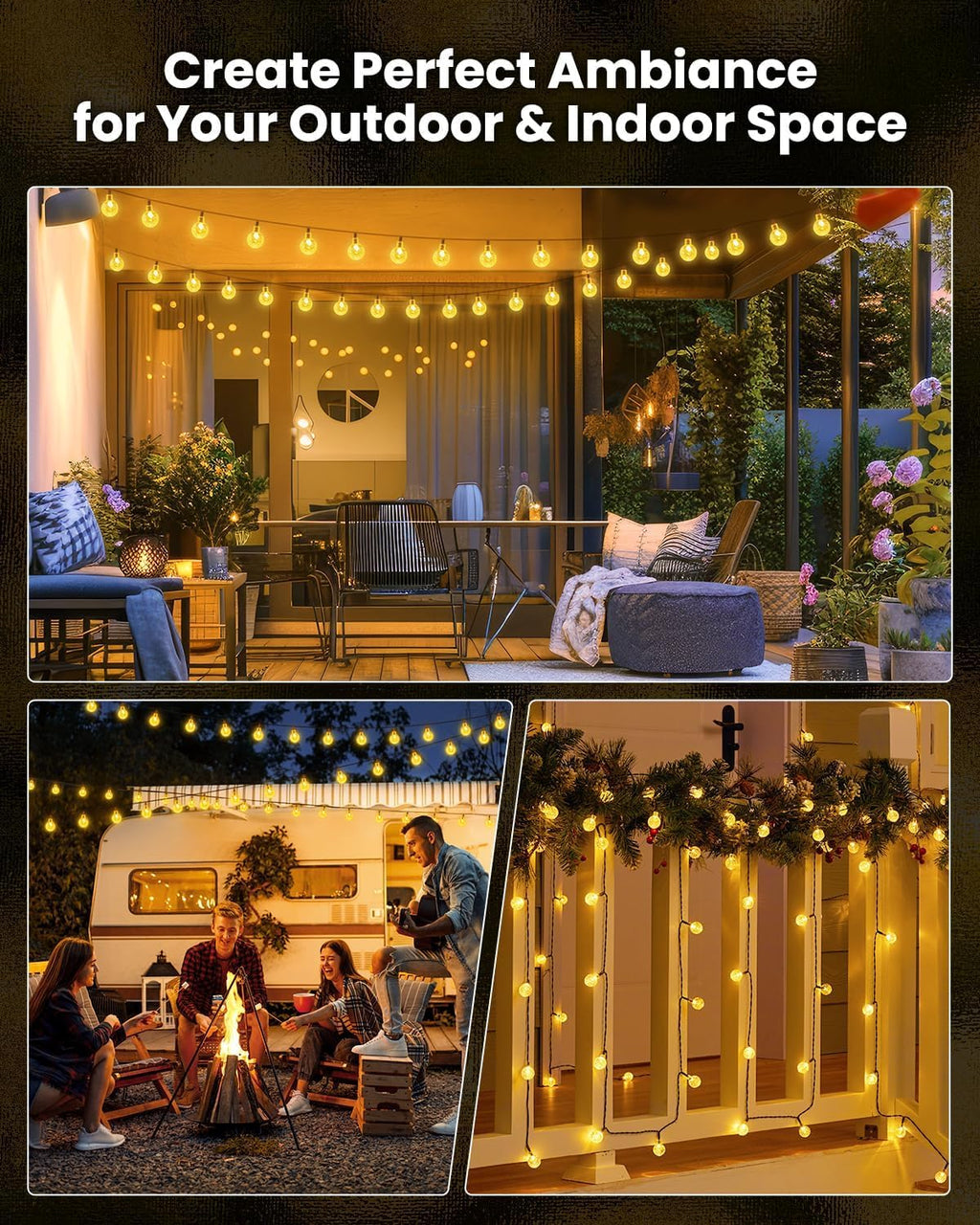 Solar String Lights Outdoor Waterproof, 2 Pack 60 LED 36.5 FT Each