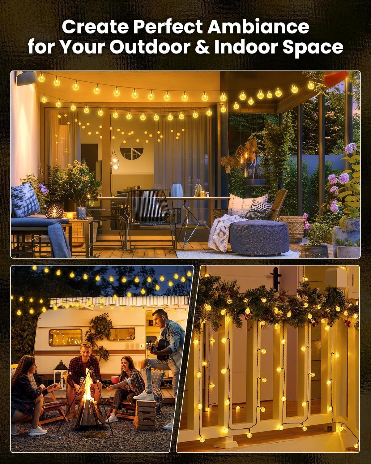 Solar String Lights Outdoor Waterproof, 2 Pack 60 LED 36.5 FT Each