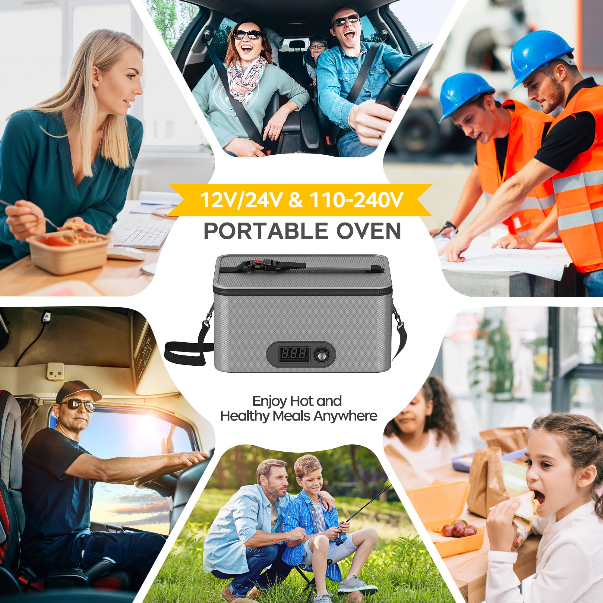 Portable Microwave, 12V 24V 110V-240V Car Food Warmer Portable Personal Mini Oven