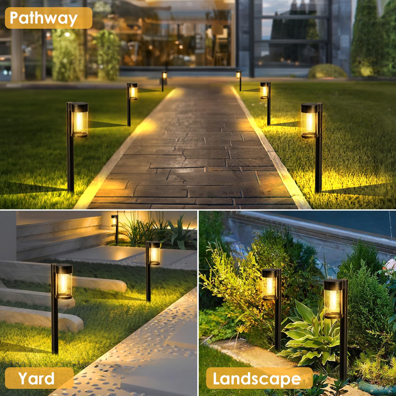 Solar Pathway Lights Outdoor, 10 Pack Metal & Glass Solar Lights