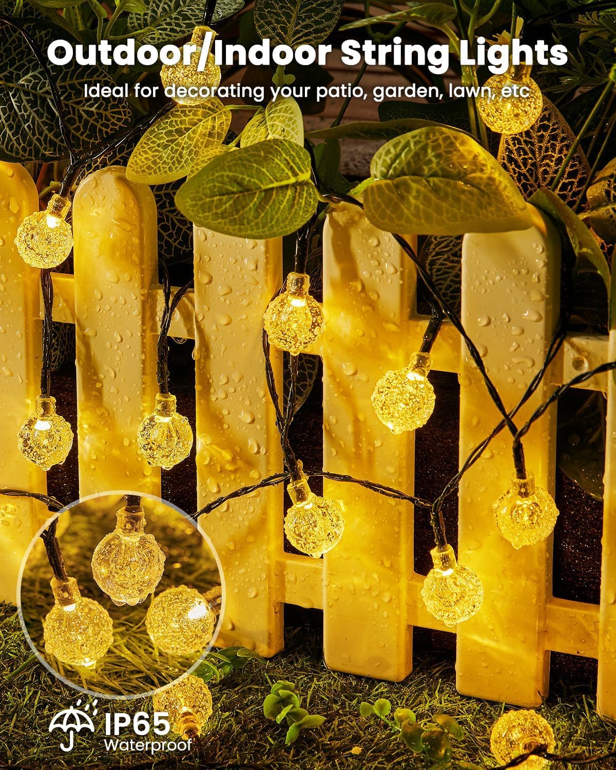 Solar String Lights Outdoor Waterproof, 2 Pack 60 LED 36.5 FT Each