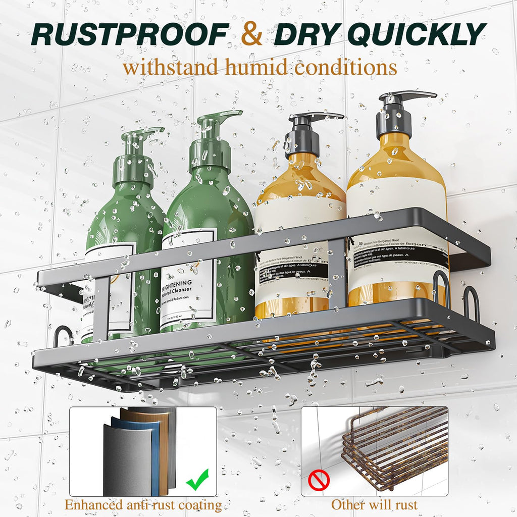 Peel & Stick Shower Shelves with Soap Holder and 12 Hooks,