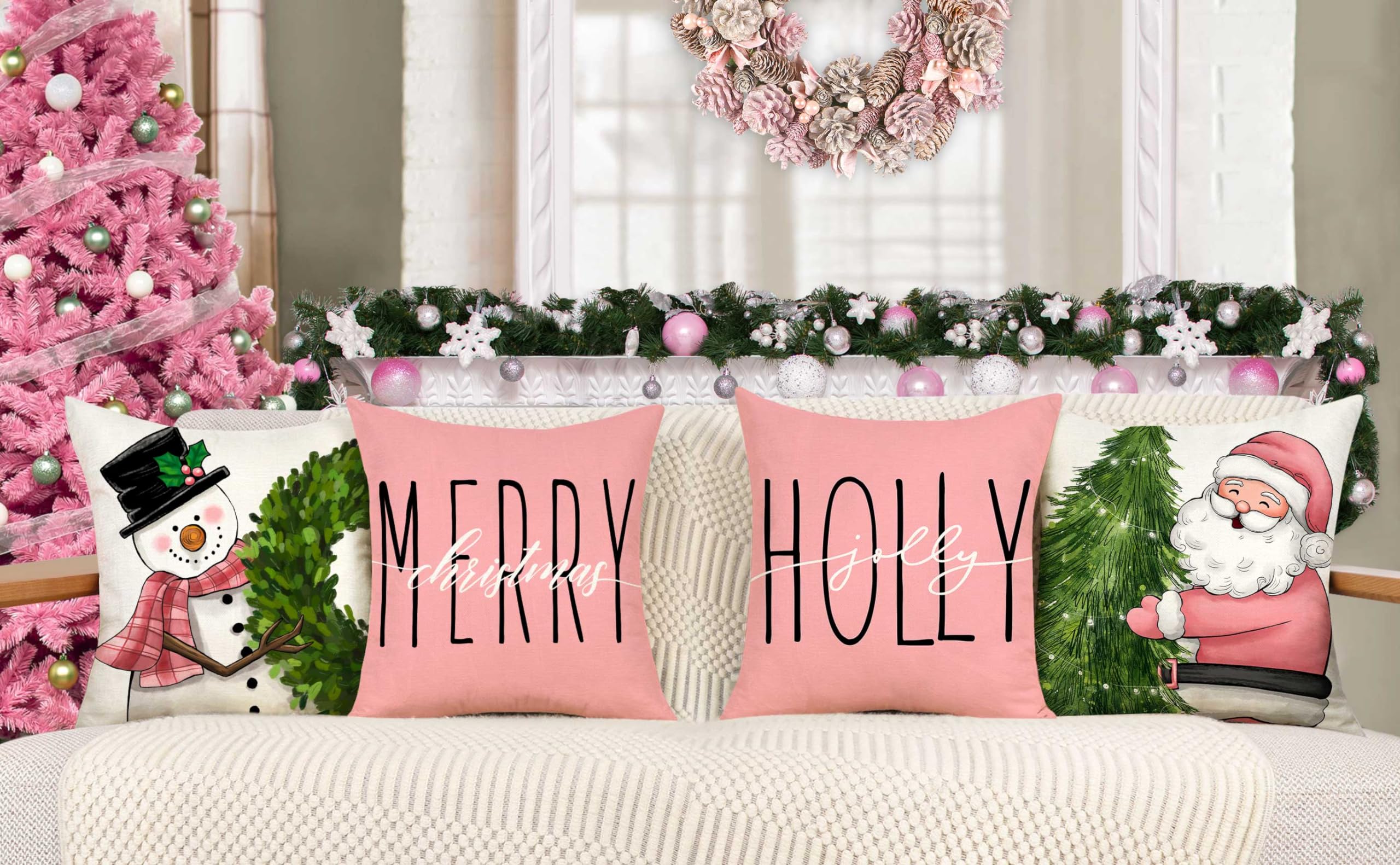 Red Christmas Pillow Covers 18x18 Set of 4