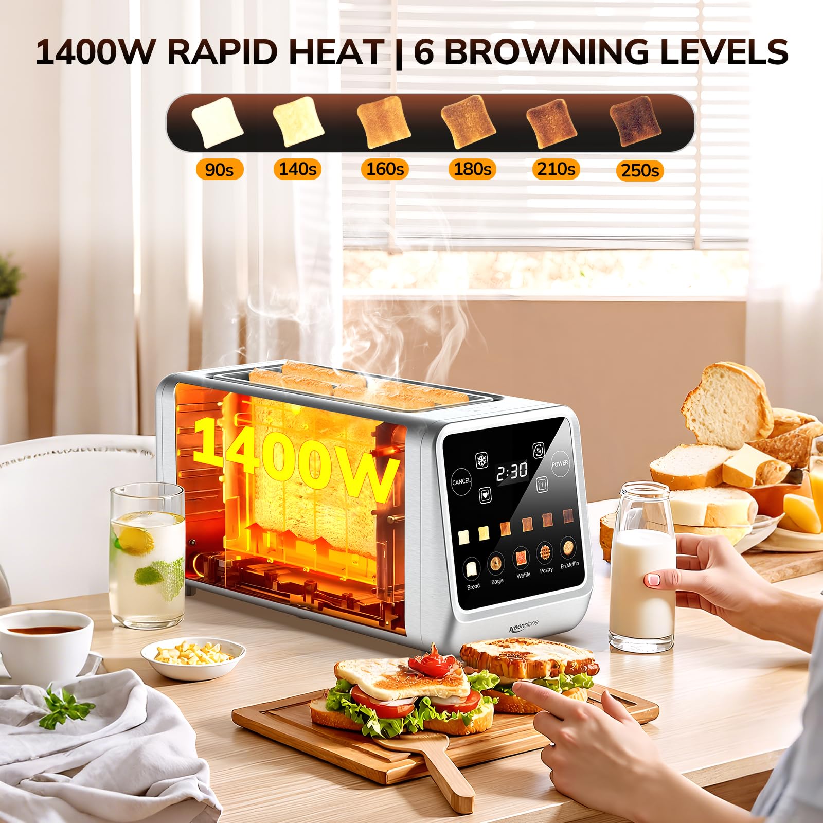 4 Slice Digital Smart Toaster with TouchScreen, Memory Function