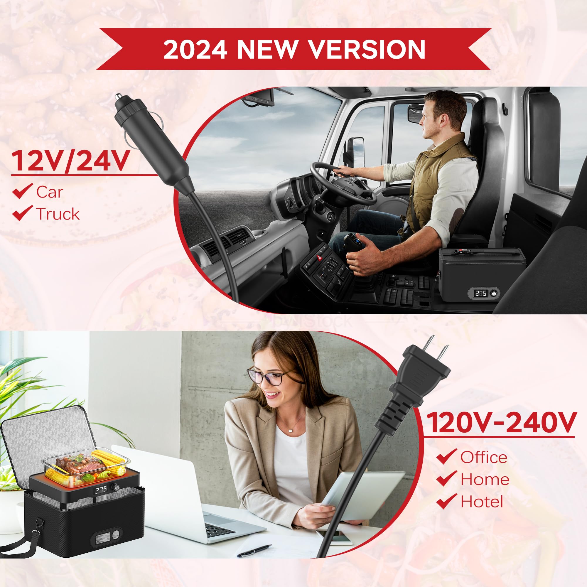 Portable Microwave, 12V 24V 110V-240V Car Food Warmer Portable Personal Mini Oven