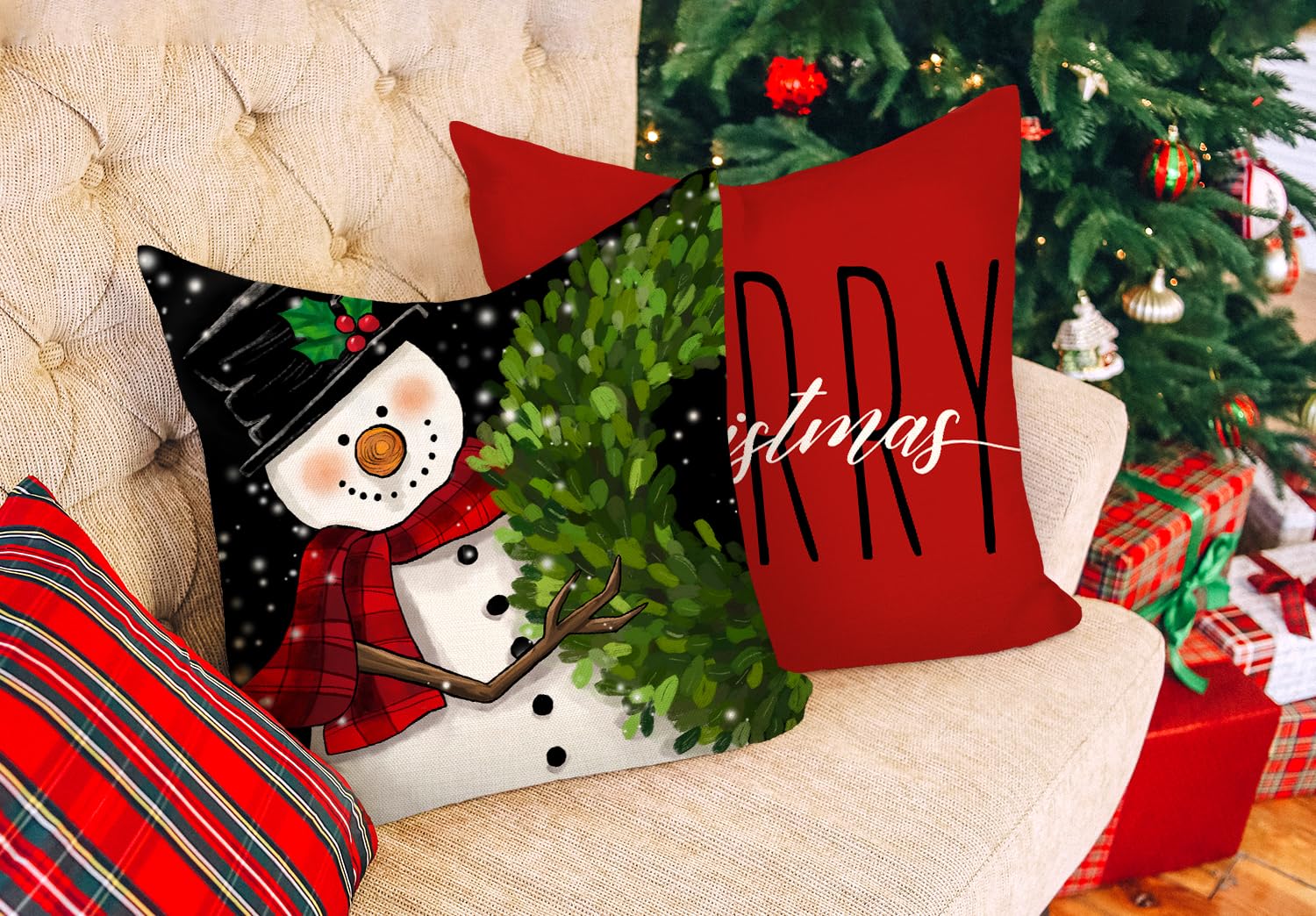 Red Christmas Pillow Covers 18x18 Set of 4