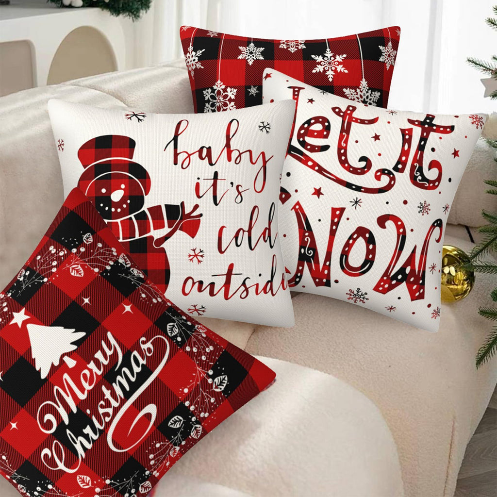 4Pcs Red Christmas Pillow Covers, 18 x 18 Inch Winter Holidays Christmas Cushion Cover Decoration for Sofa