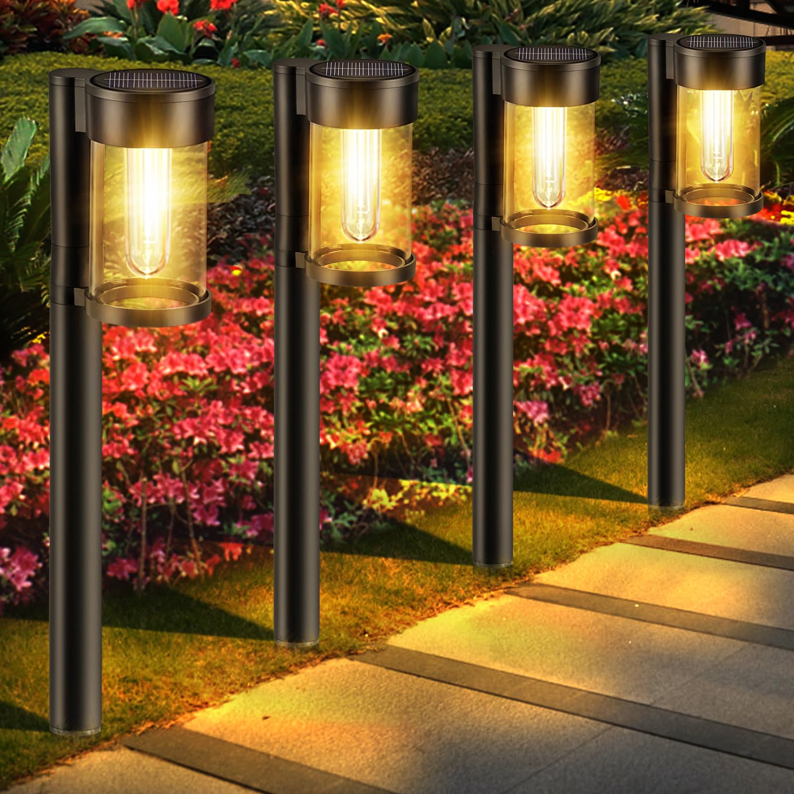 Solar Pathway Lights Outdoor, 10 Pack Metal & Glass Solar Lights
