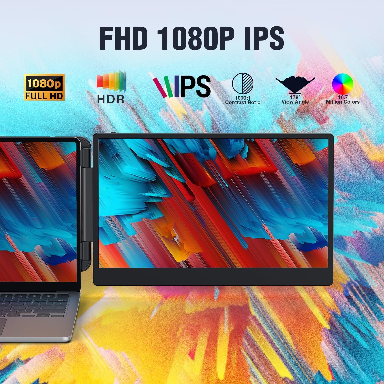 14’’ Triple Laptop Screen Extender, 1080P FHD Portable Dual Monitor for Laptop USB C HDMI