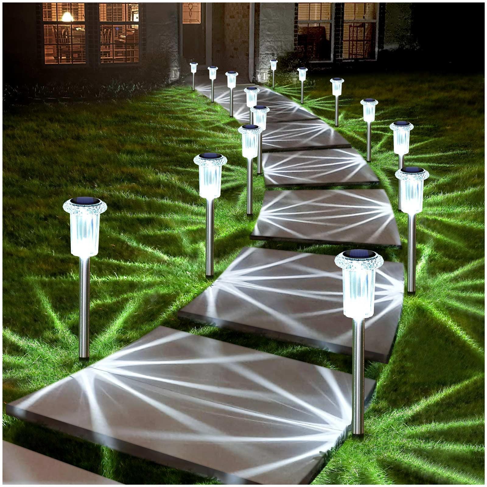10 Pack Waterproof 6000K Cold White LED Stainless Steel Stake for Pathway Yard Garden Driveway Solar Powered Outside Decor