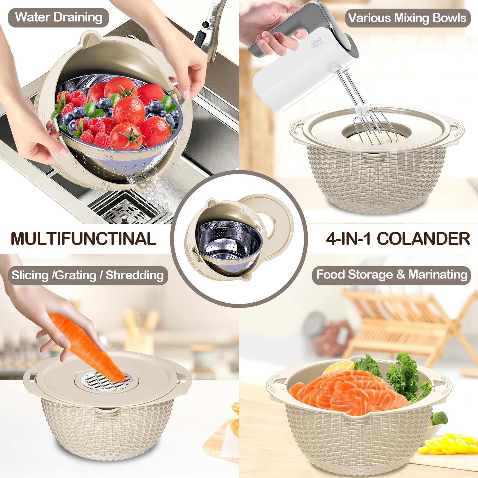 4-1 Colander with Mixing Bowls Set
