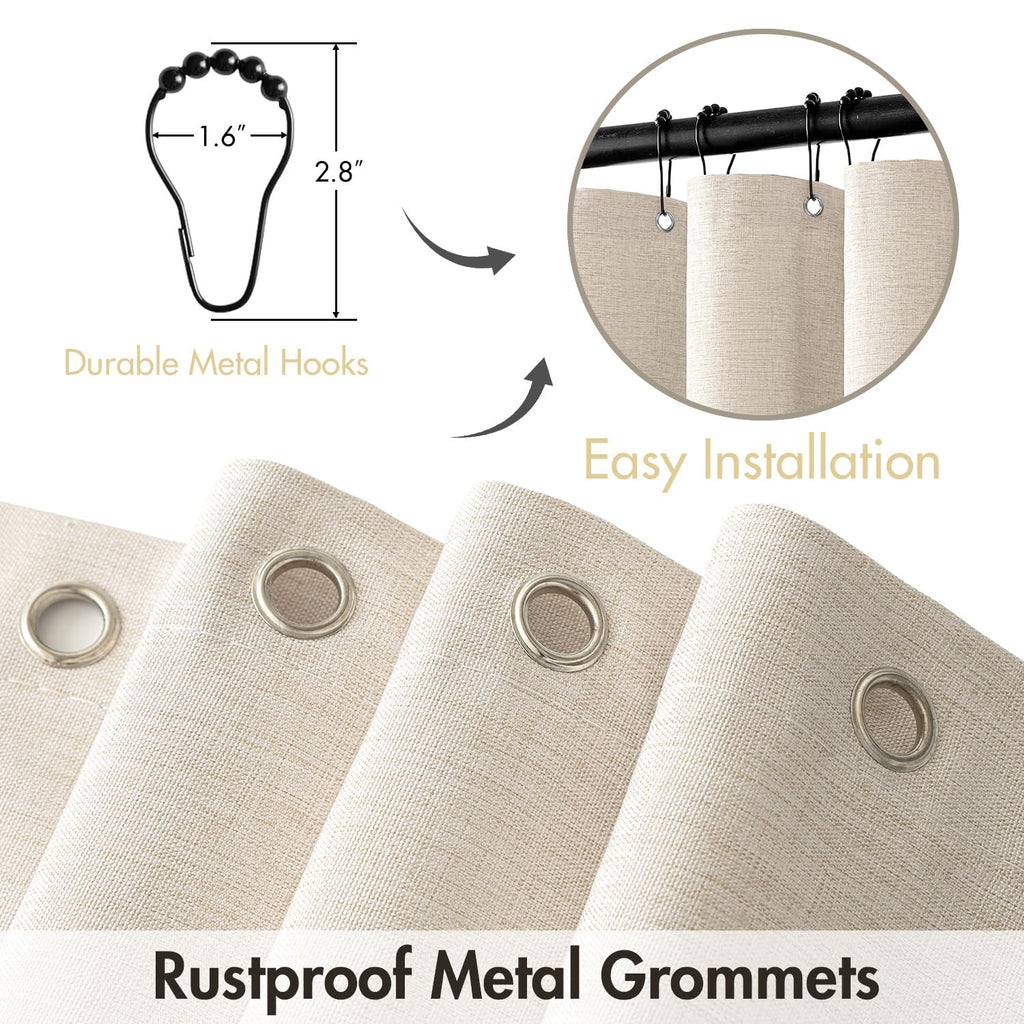 Scalloped Shower Curtain Linen Textured with 12 Metal Hooks