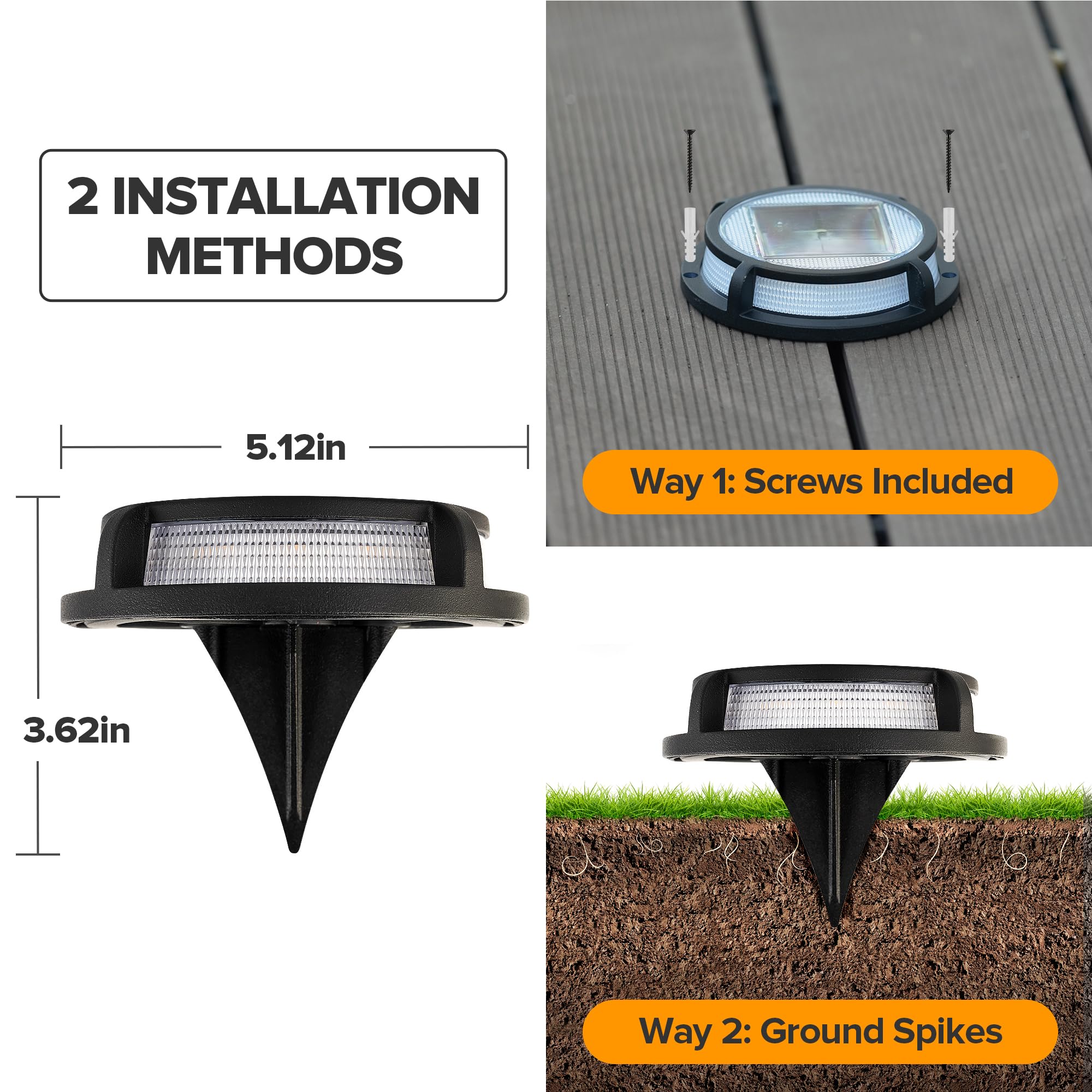 LUTEC 12 Pack Solar Driveway Lights, 12 LEDs IP67 Waterproof Outdoor Solar Dock Driveway Marker Lights for Step, Sidewalk, Pathway, Patio, Garden(Warm White)
