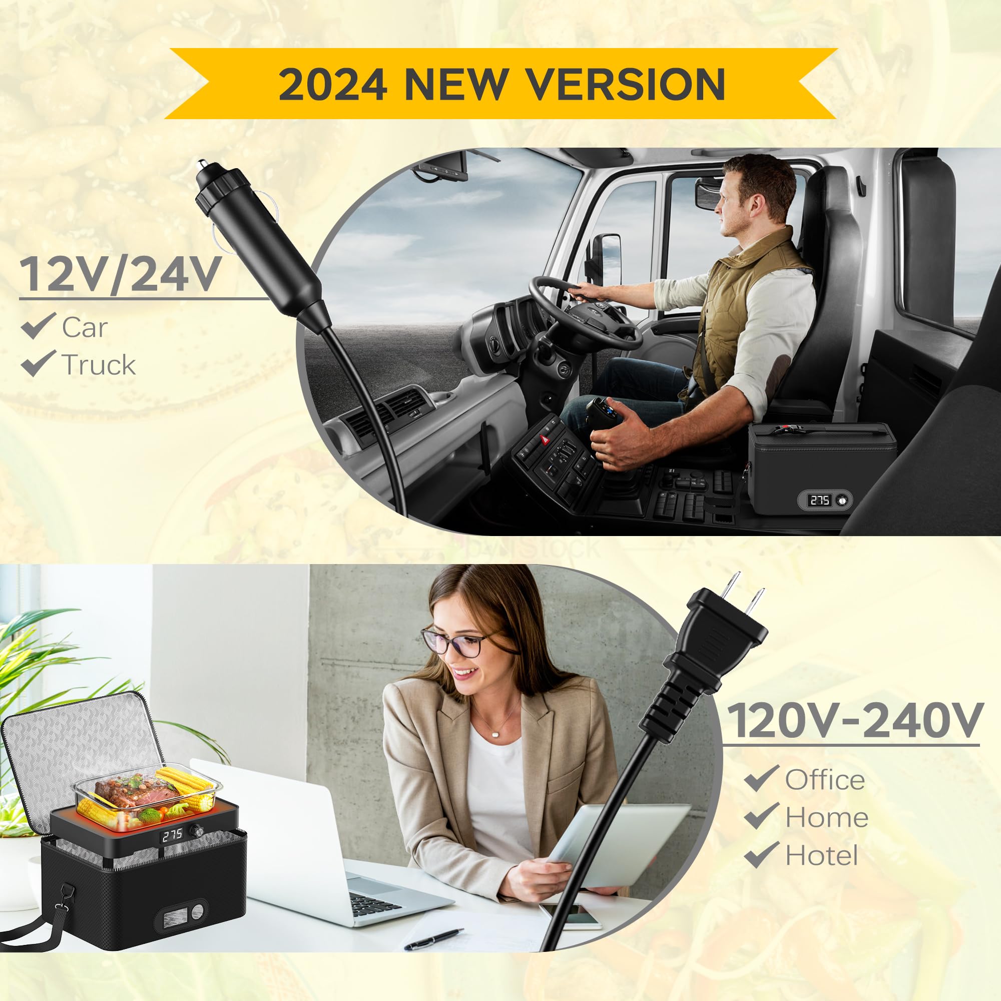 Portable Microwave, 12V 24V 110V-240V Car Food Warmer Portable Personal Mini Oven