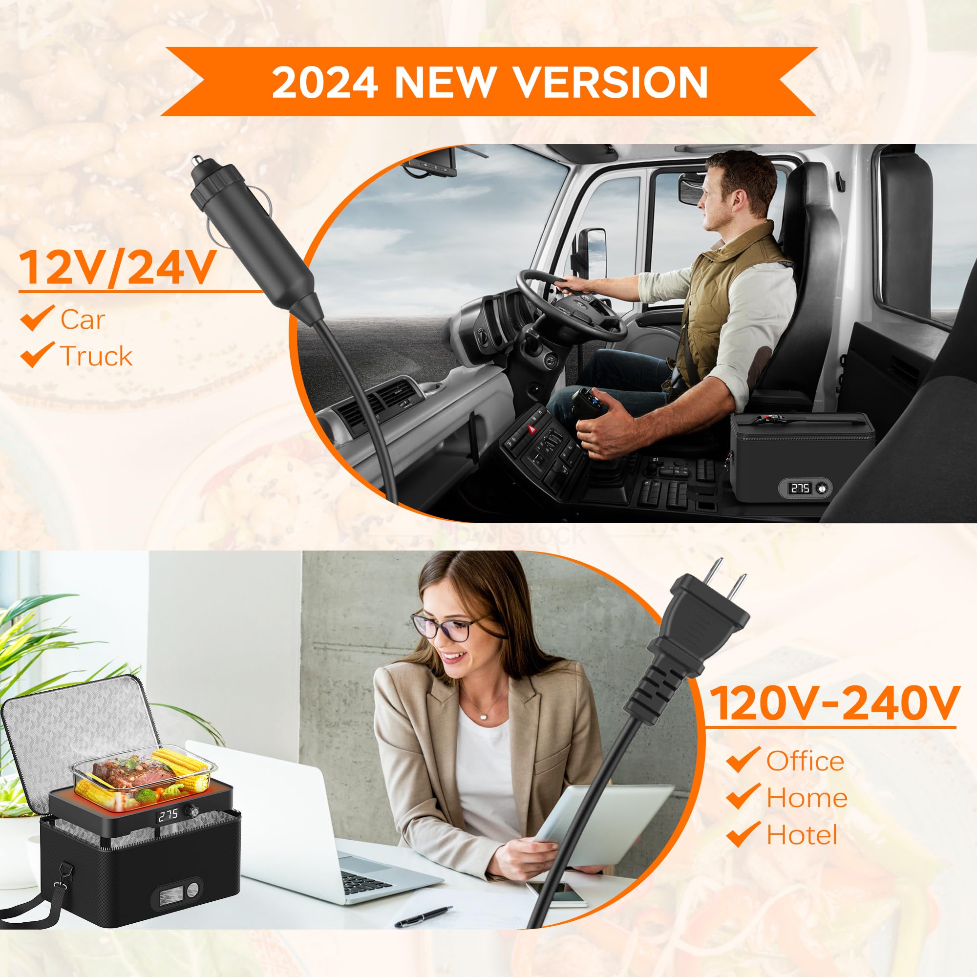 Portable Microwave, 12V 24V 110V-240V Car Food Warmer Portable Personal Mini Oven