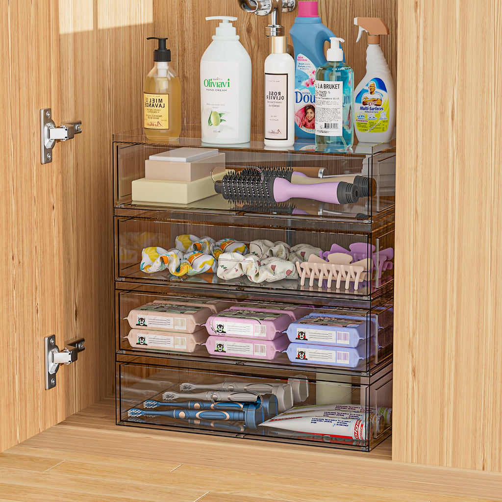 Clear Stackable Makeup Organizer with Drawer, 12''W Acrylic Storage Drawers