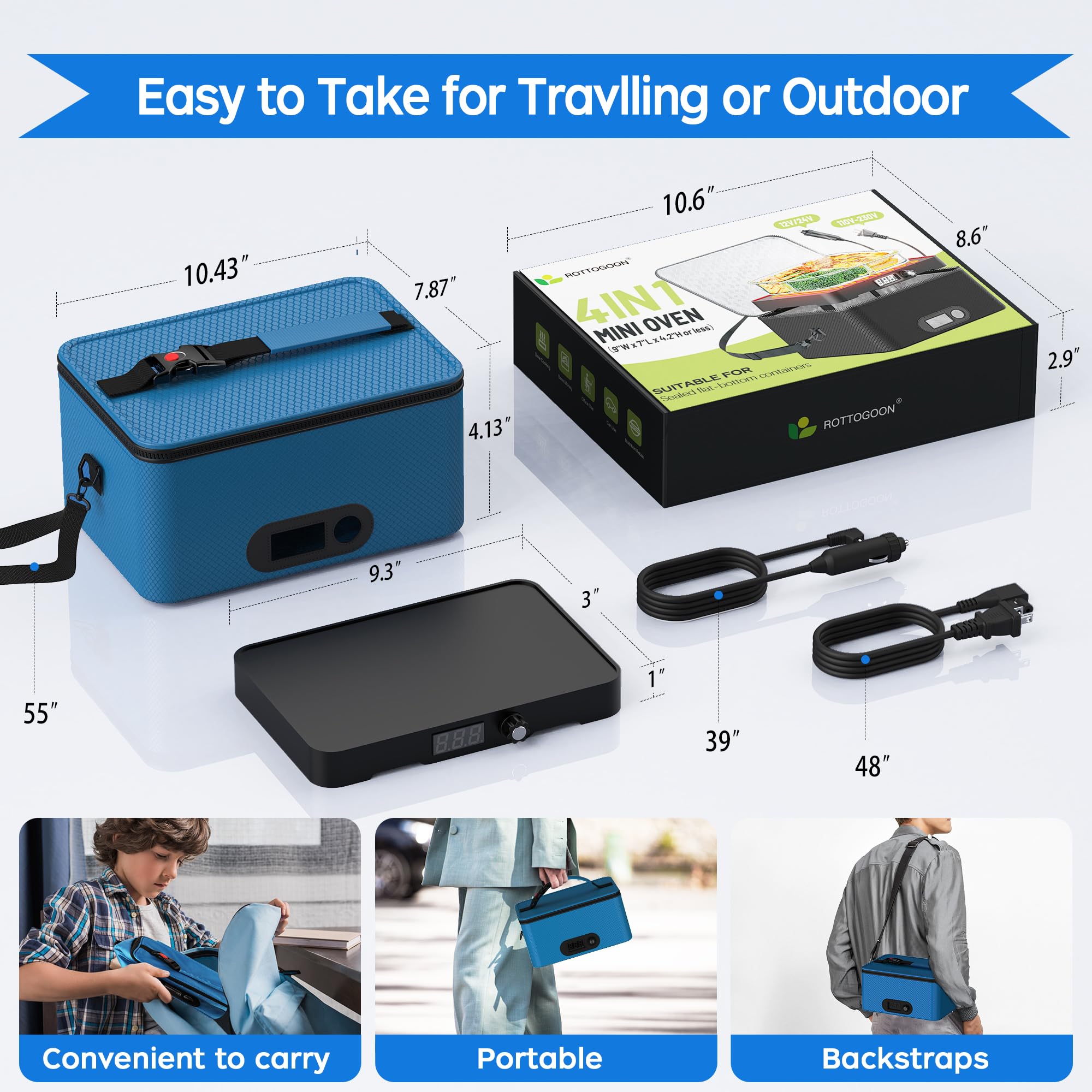 Portable Microwave, 12V 24V 110V-240V Car Food Warmer Portable Personal Mini Oven