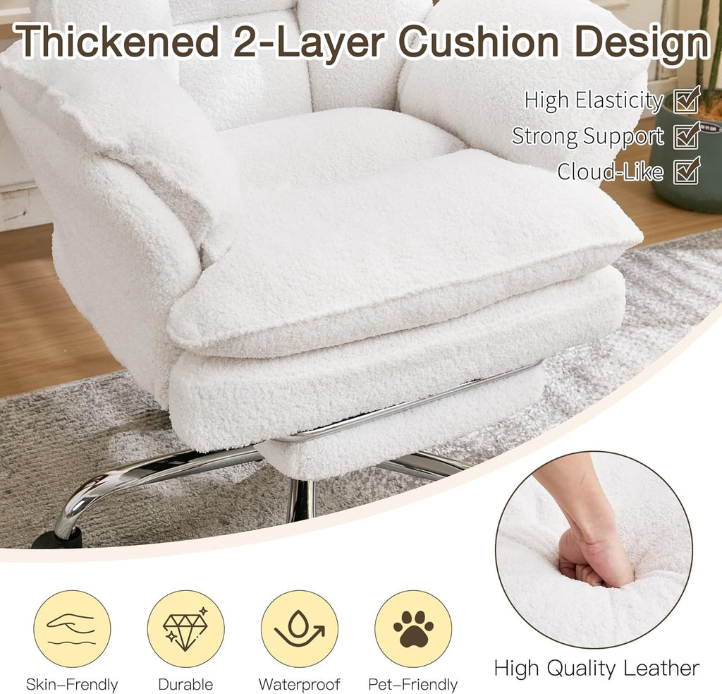 Ergonomic Cloud Cross Legged Office Chair with Footrest,Teddy Fleece