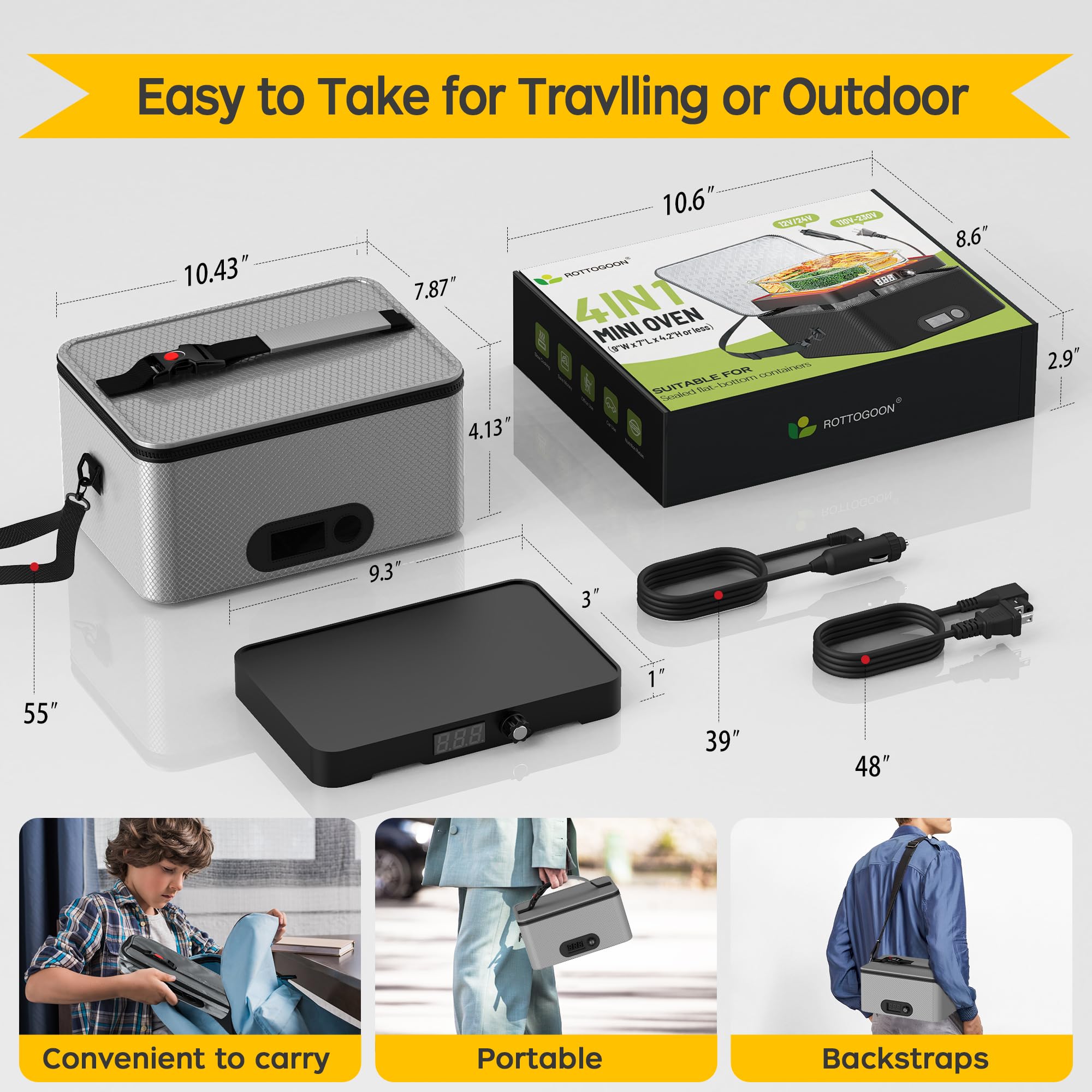 Portable Microwave, 12V 24V 110V-240V Car Food Warmer Portable Personal Mini Oven