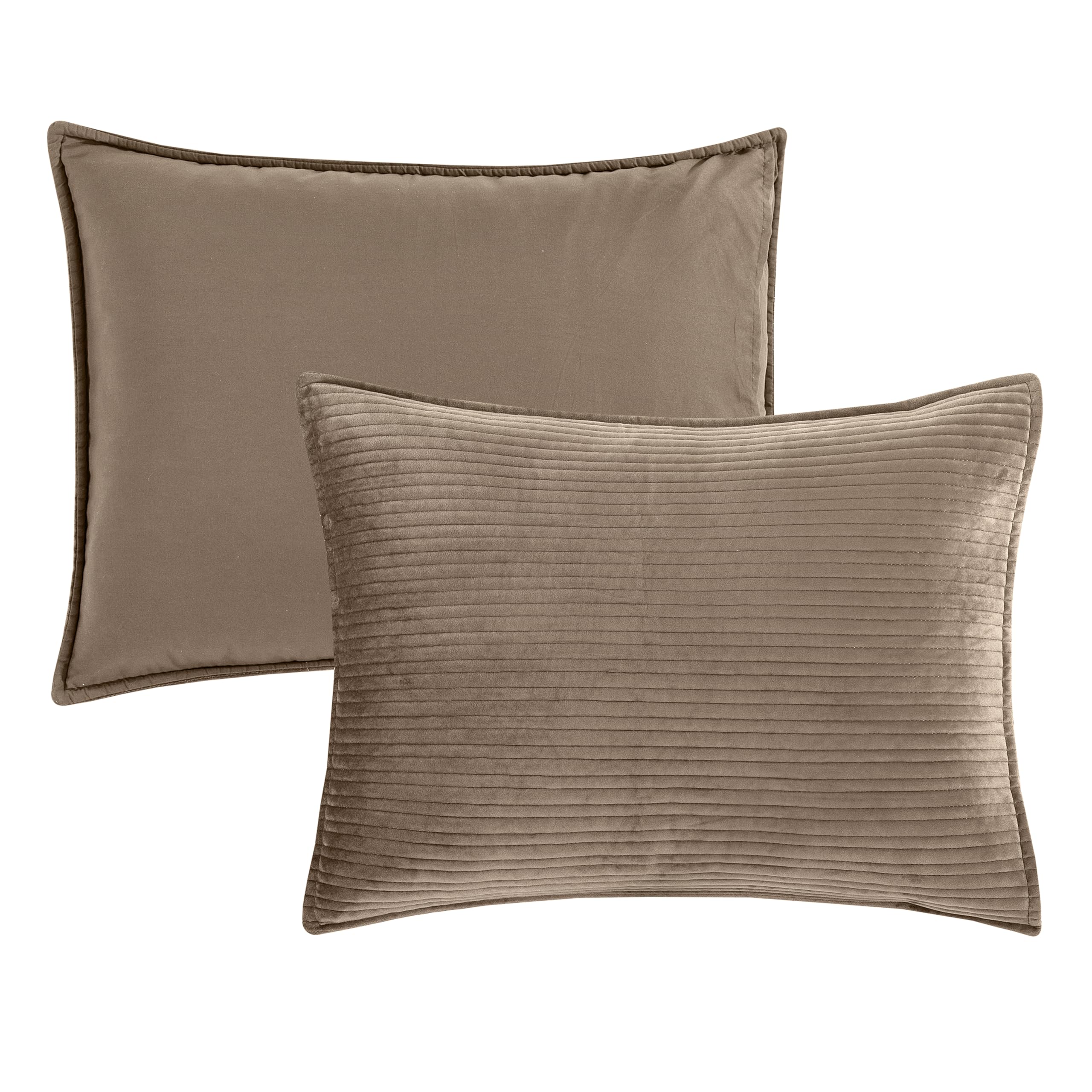 Elegant Comfort Luxury 3-Piece Velvet Corduroy Stripe Quilt Set, Ultra Soft Bedspread - Cozy Velvet Coverlet Set - 3PC Medium Weight Quilted Set with Matching Pillow Shams, Queen, Khaki