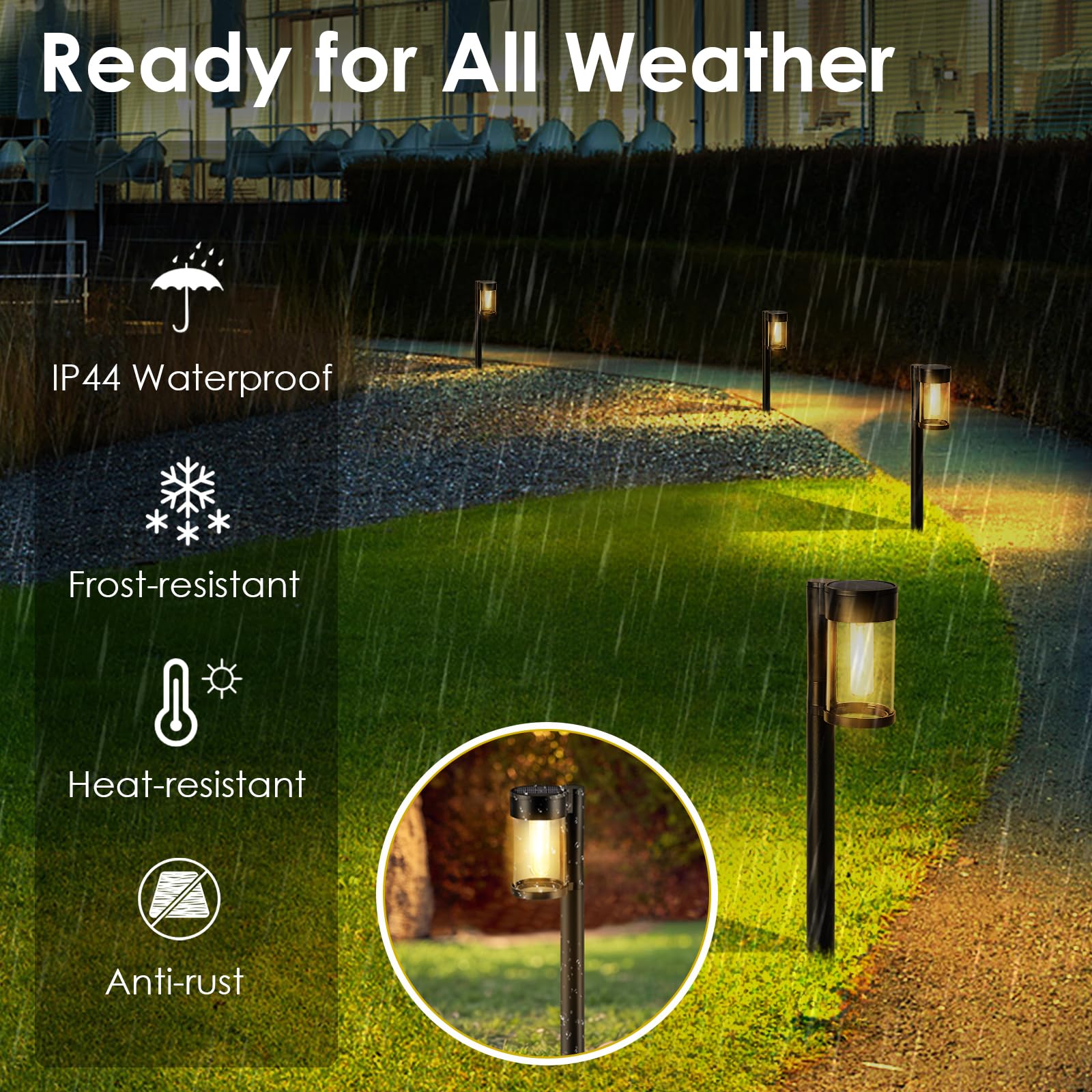 Solar Pathway Lights Outdoor, 10 Pack Metal & Glass Solar Lights