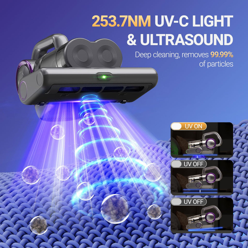 Mattress Vacuum Cleaner, 16Kpa Bed Vacuum Cleaner with 253.7nm UV-C Light, 140°F Heat