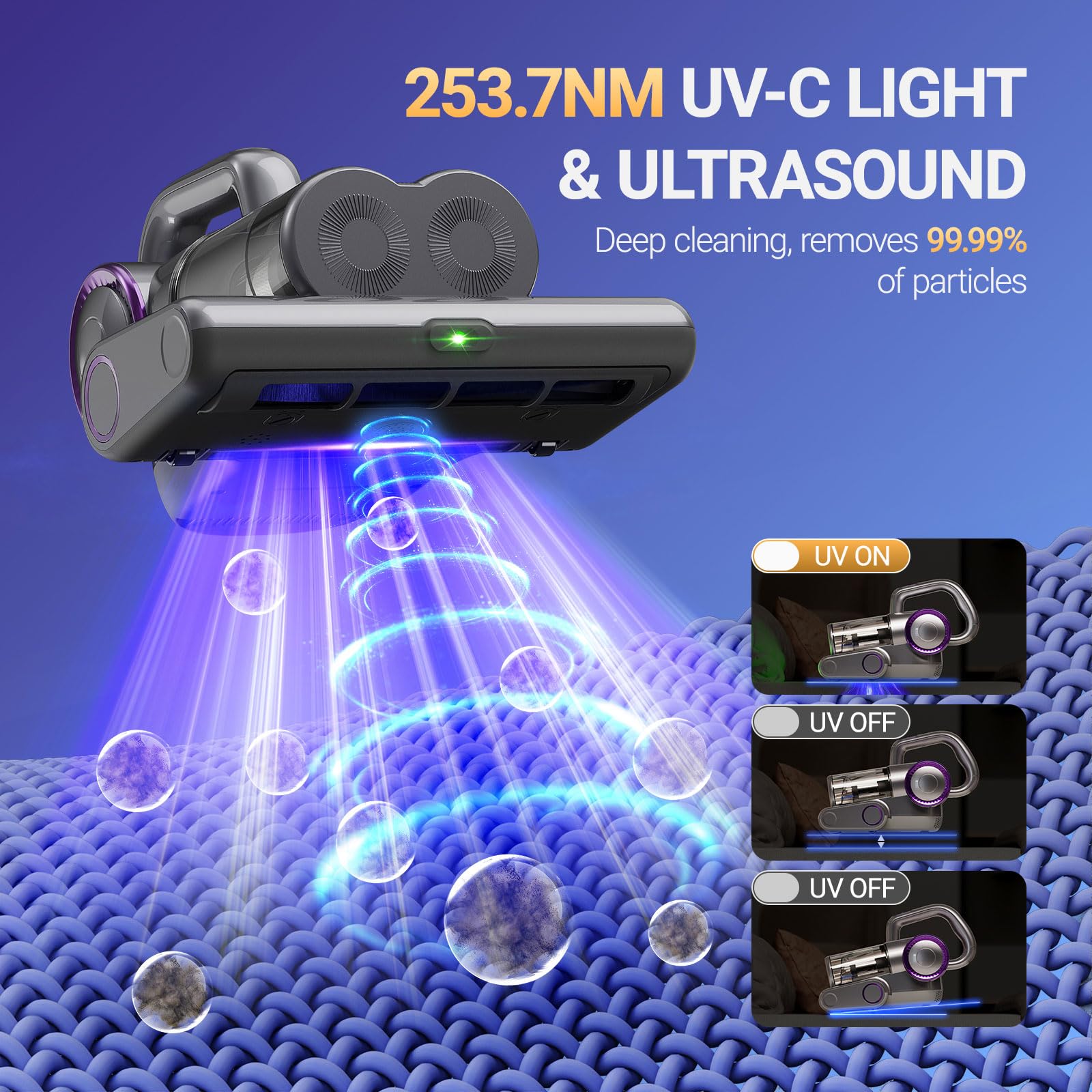 Mattress Vacuum Cleaner, 16Kpa Bed Vacuum Cleaner with 253.7nm UV-C Light, 140°F Heat