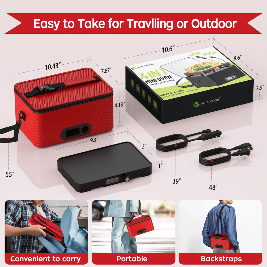 Portable Microwave, 12V 24V 110V-240V Car Food Warmer Portable Personal Mini Oven