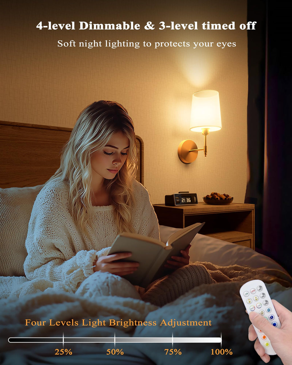 Battery Operated Wall Sconces Set of 2, Wireless Rechargeable Dimmable Wall Light with 5600mAh RGB Bulb and Remote for Bedroom, Living Room, Hallway (Gold)