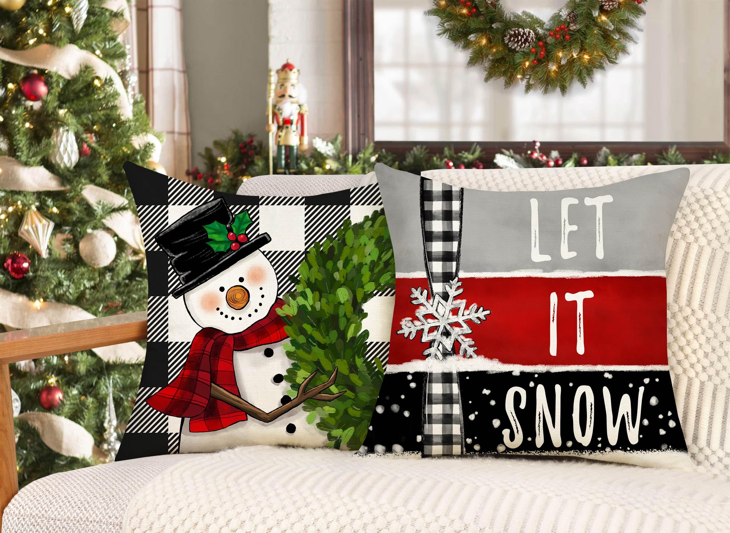 Red Christmas Pillow Covers 18x18 Set of 4