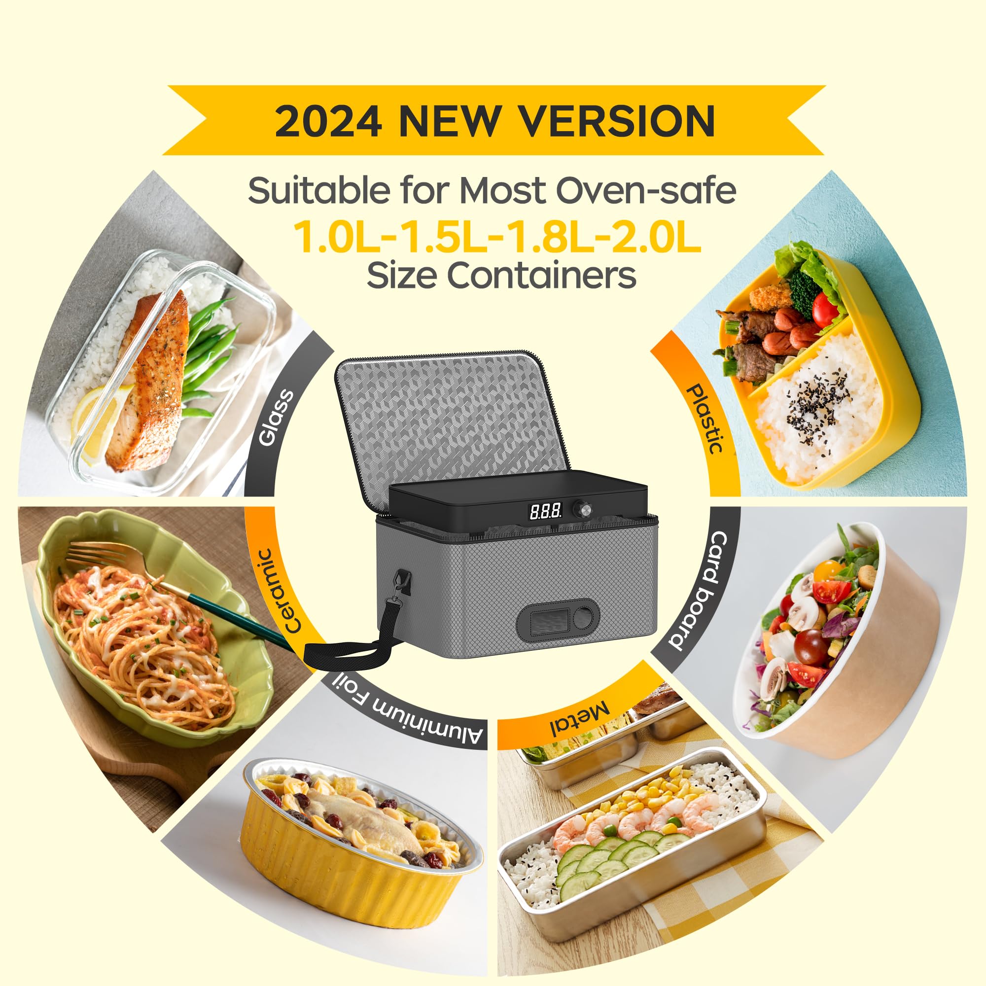 Portable Microwave, 12V 24V 110V-240V Car Food Warmer Portable Personal Mini Oven