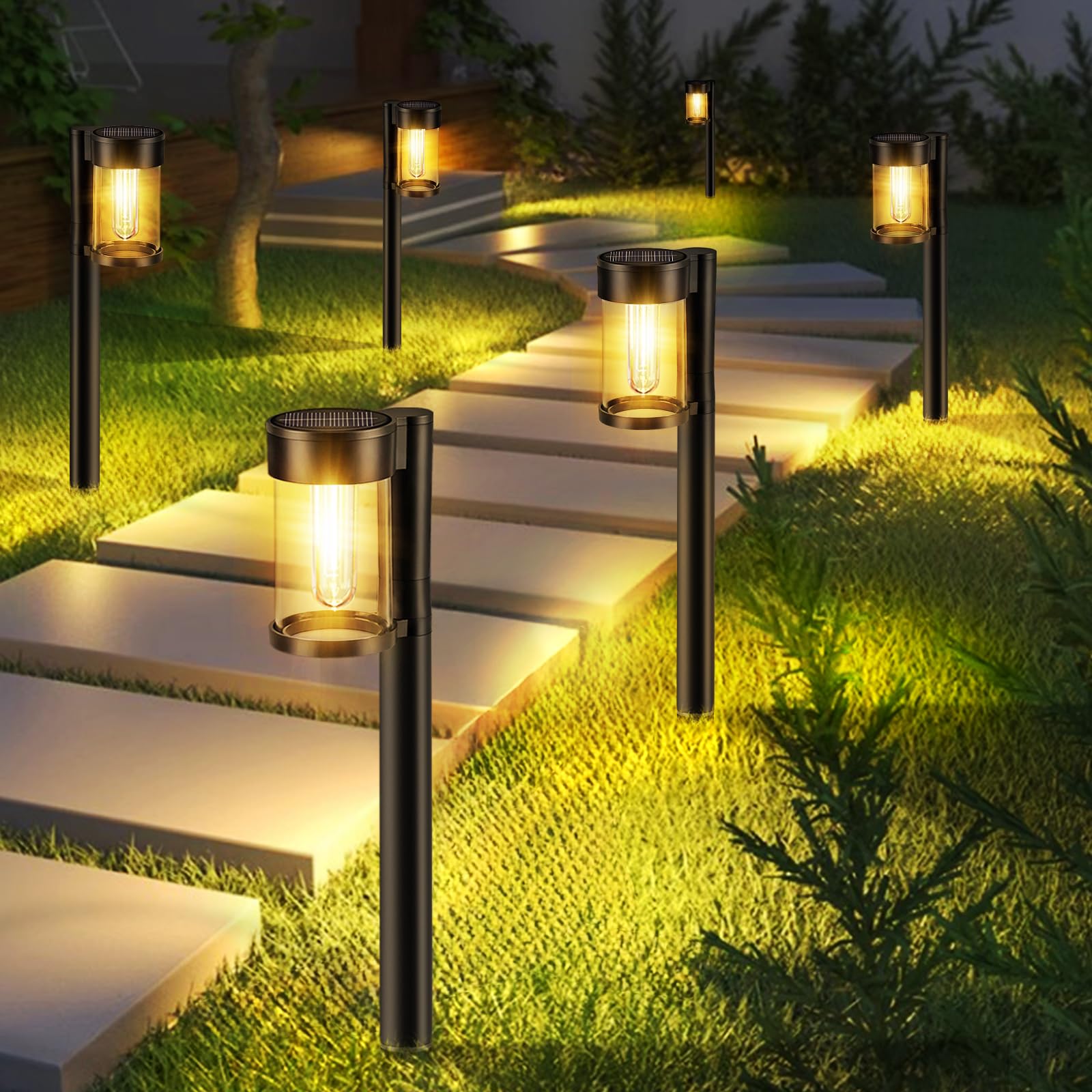 Solar Pathway Lights Outdoor, 10 Pack Metal & Glass Solar Lights