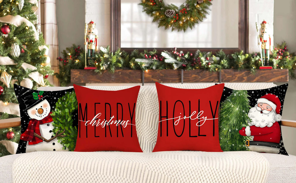 Red Christmas Pillow Covers 18x18 Set of 4