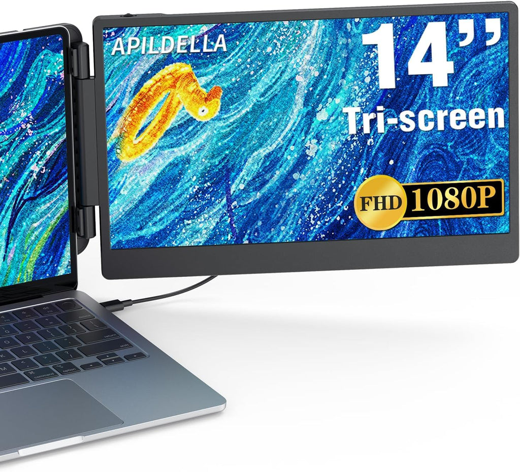 14’’ Triple Laptop Screen Extender, 1080P FHD Portable Dual Monitor for Laptop USB C HDMI