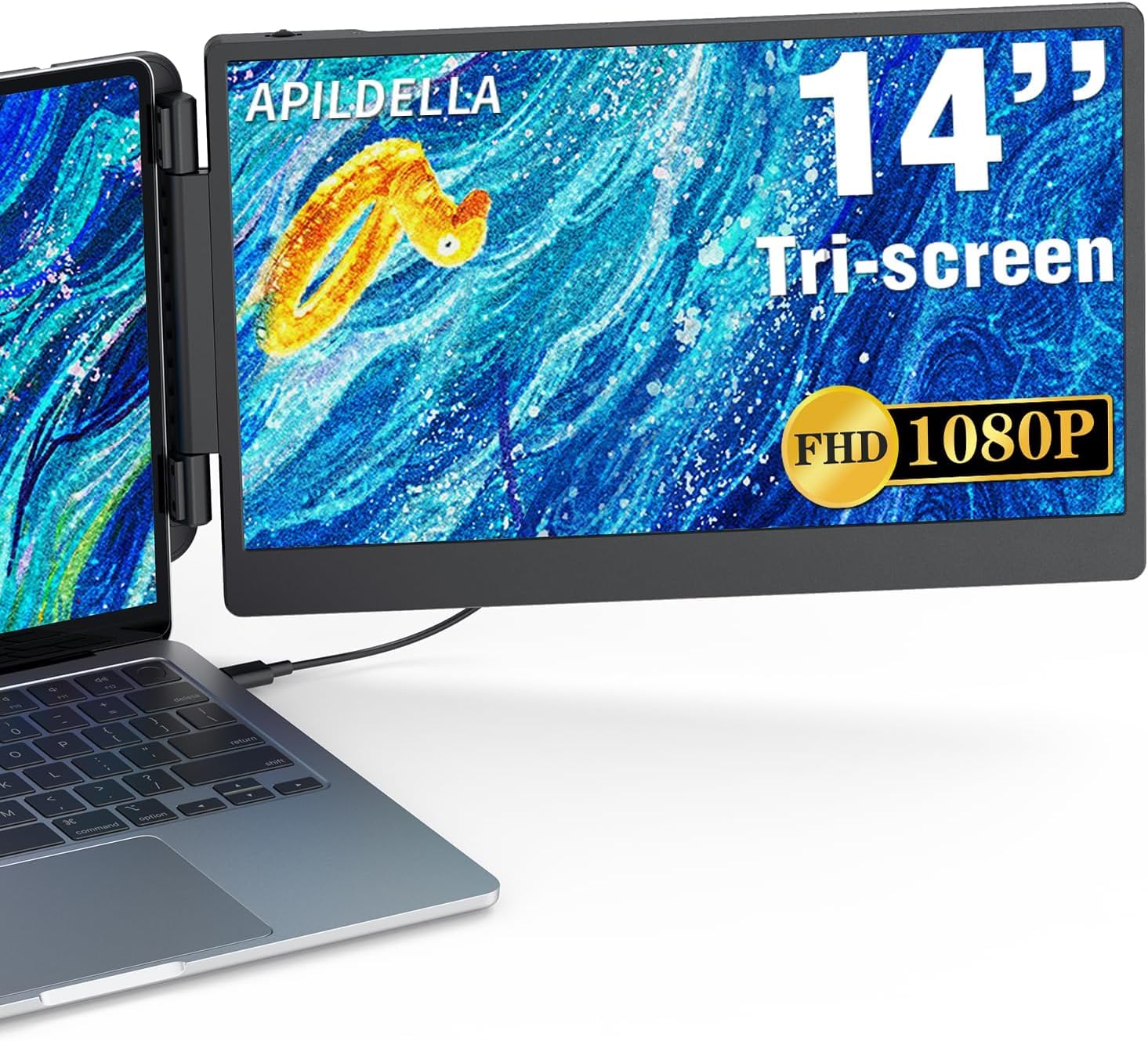 14’’ Triple Laptop Screen Extender, 1080P FHD Portable Dual Monitor for Laptop USB C HDMI