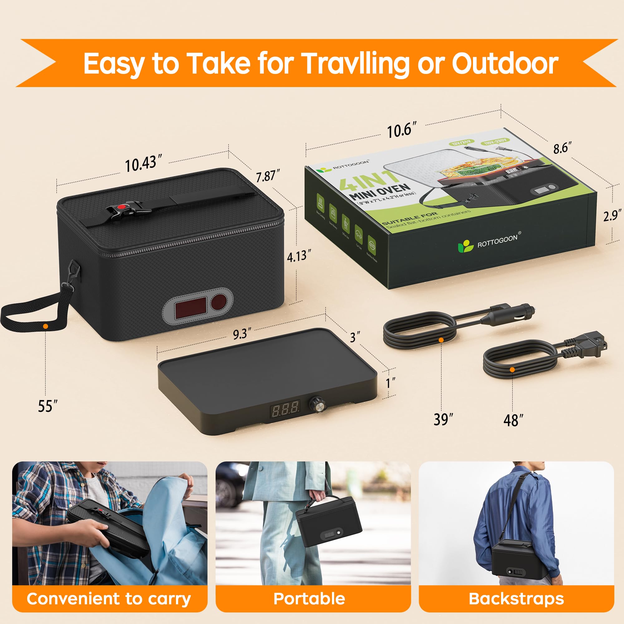 Portable Microwave, 12V 24V 110V-240V Car Food Warmer Portable Personal Mini Oven