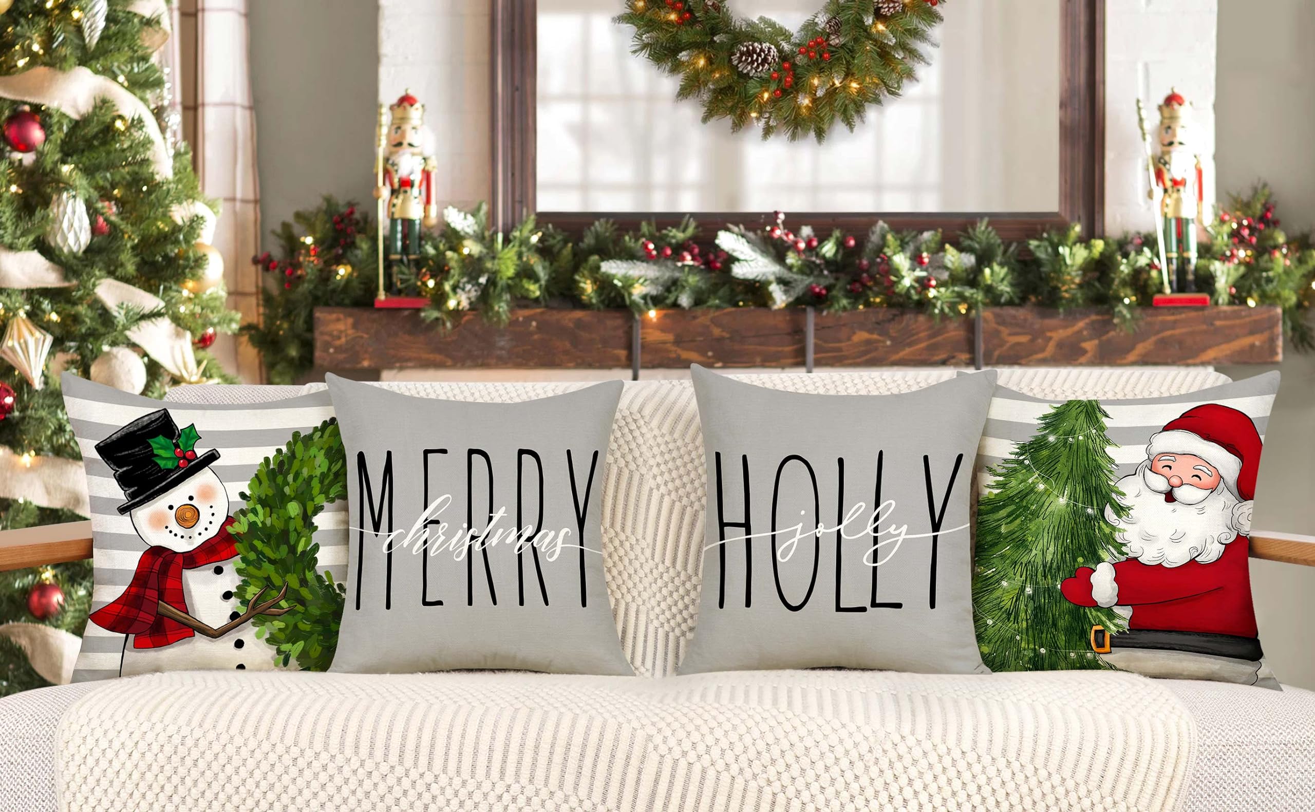 Red Christmas Pillow Covers 18x18 Set of 4