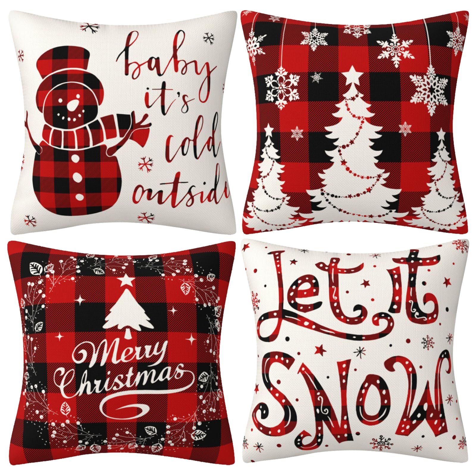 4Pcs Red Christmas Pillow Covers, 18 x 18 Inch Winter Holidays Christmas Cushion Cover Decoration for Sofa