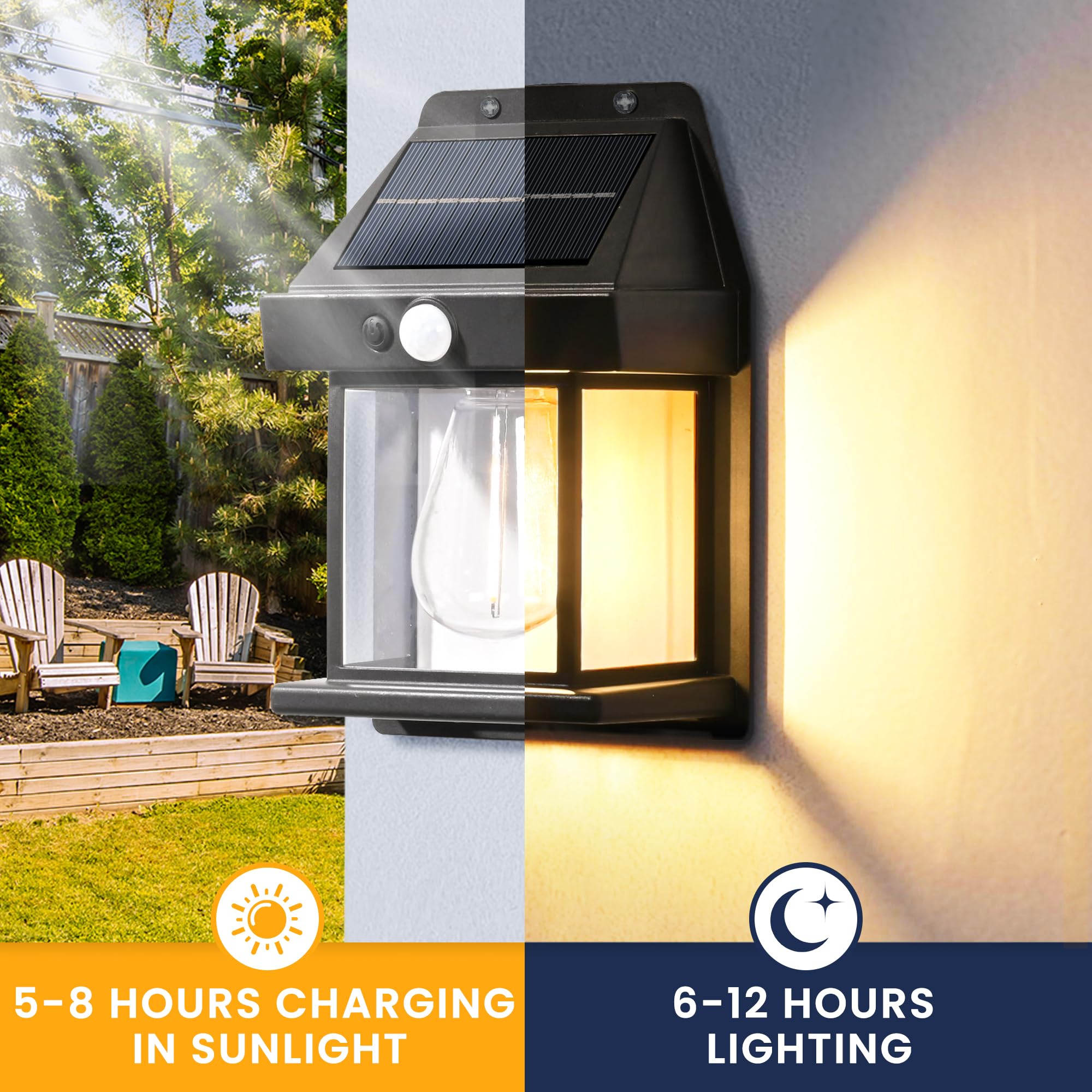 Solar Wall Lights Outdoor, Dusk to Dawn Motion Sensor Light Waterproof,