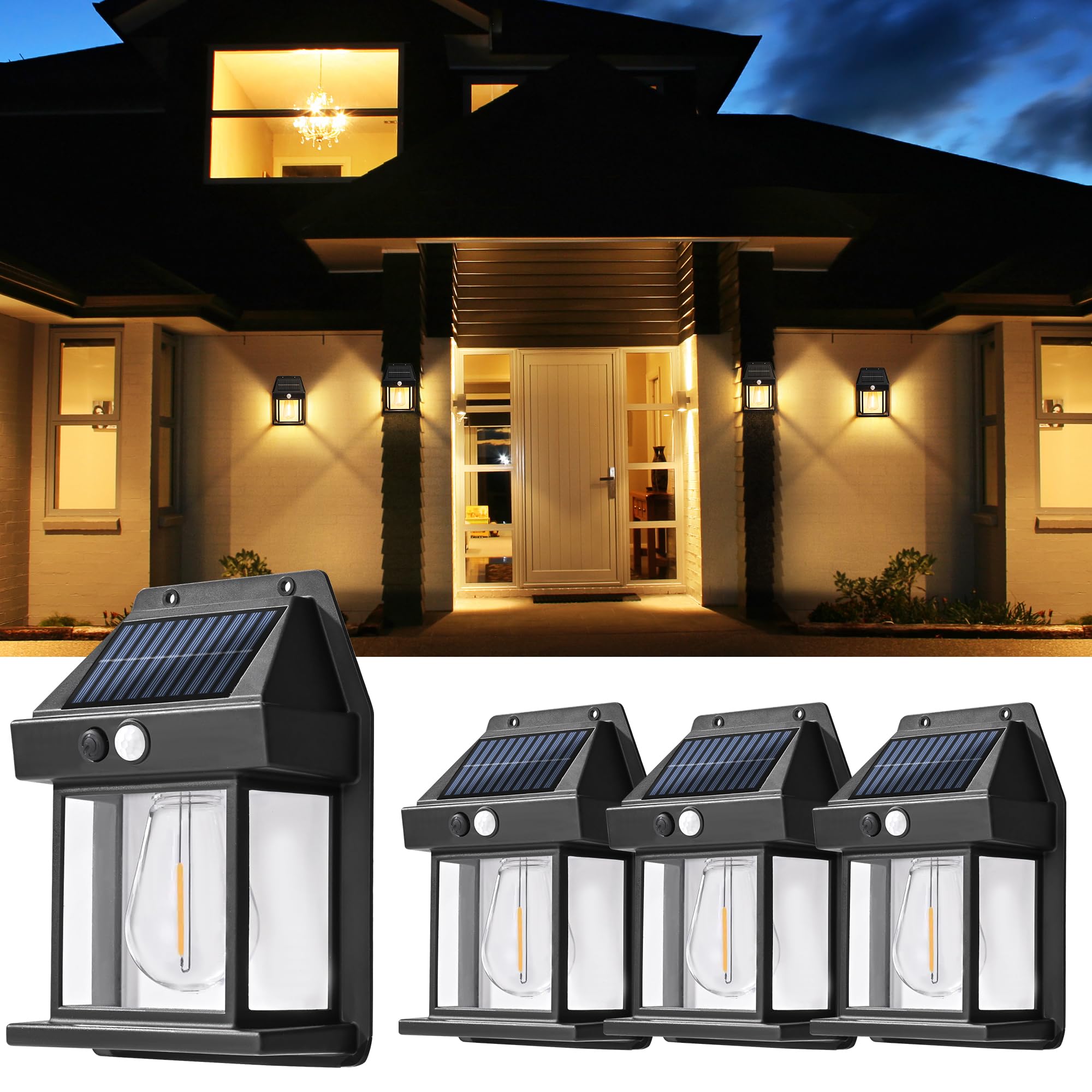 Solar Wall Lights Outdoor, Dusk to Dawn Motion Sensor Light Waterproof,