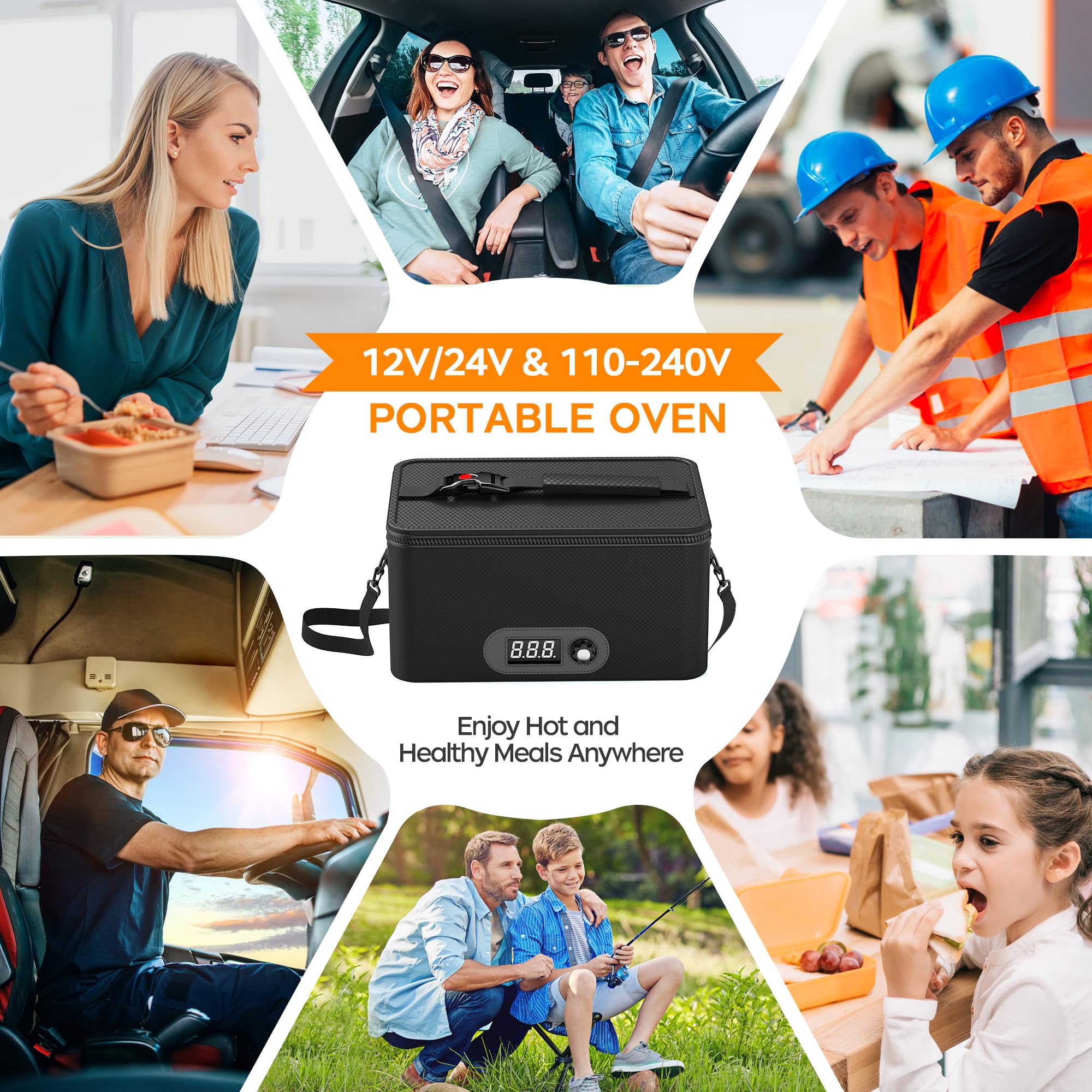 Portable Microwave, 12V 24V 110V-240V Car Food Warmer Portable Personal Mini Oven