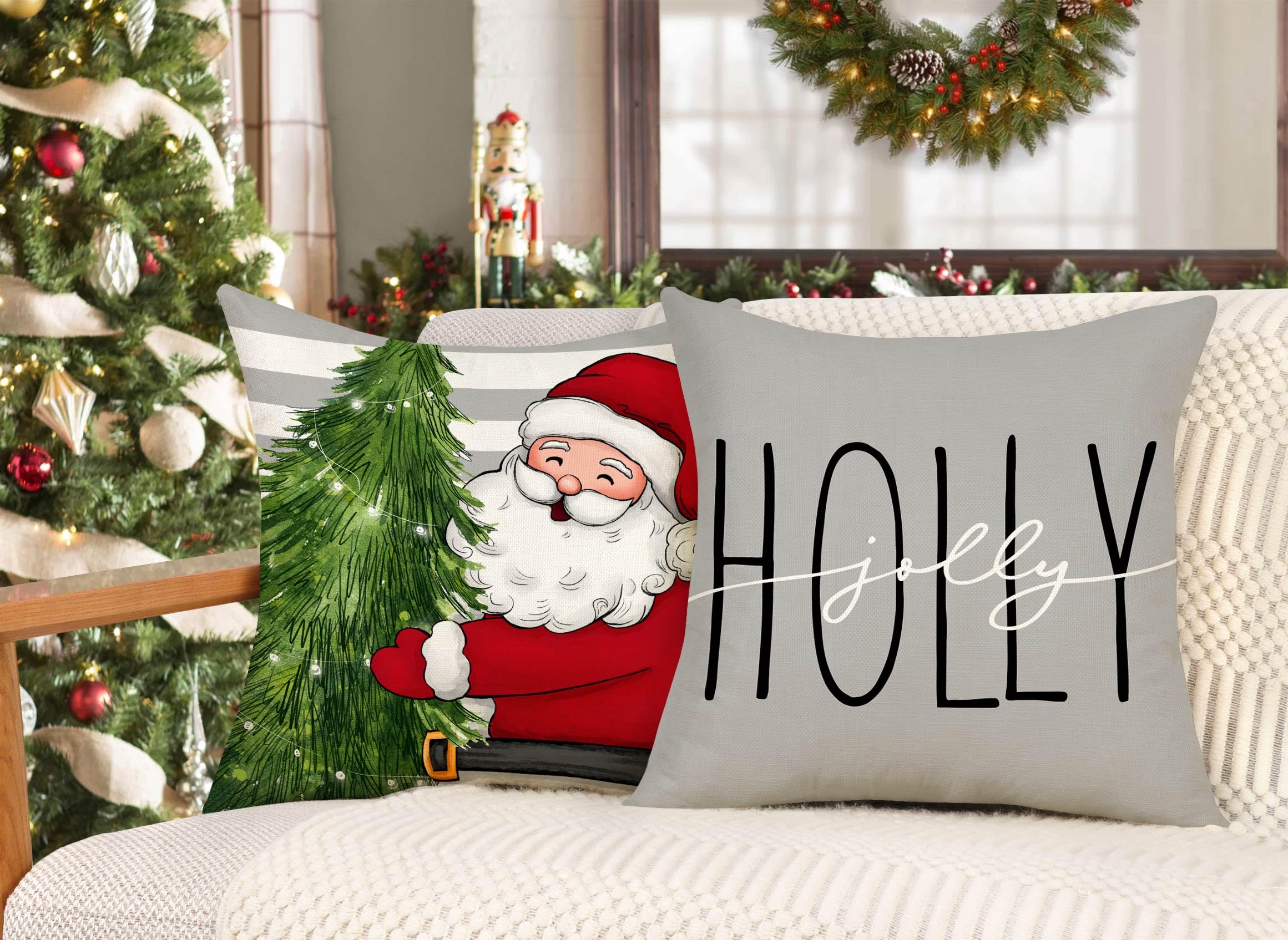 Red Christmas Pillow Covers 18x18 Set of 4