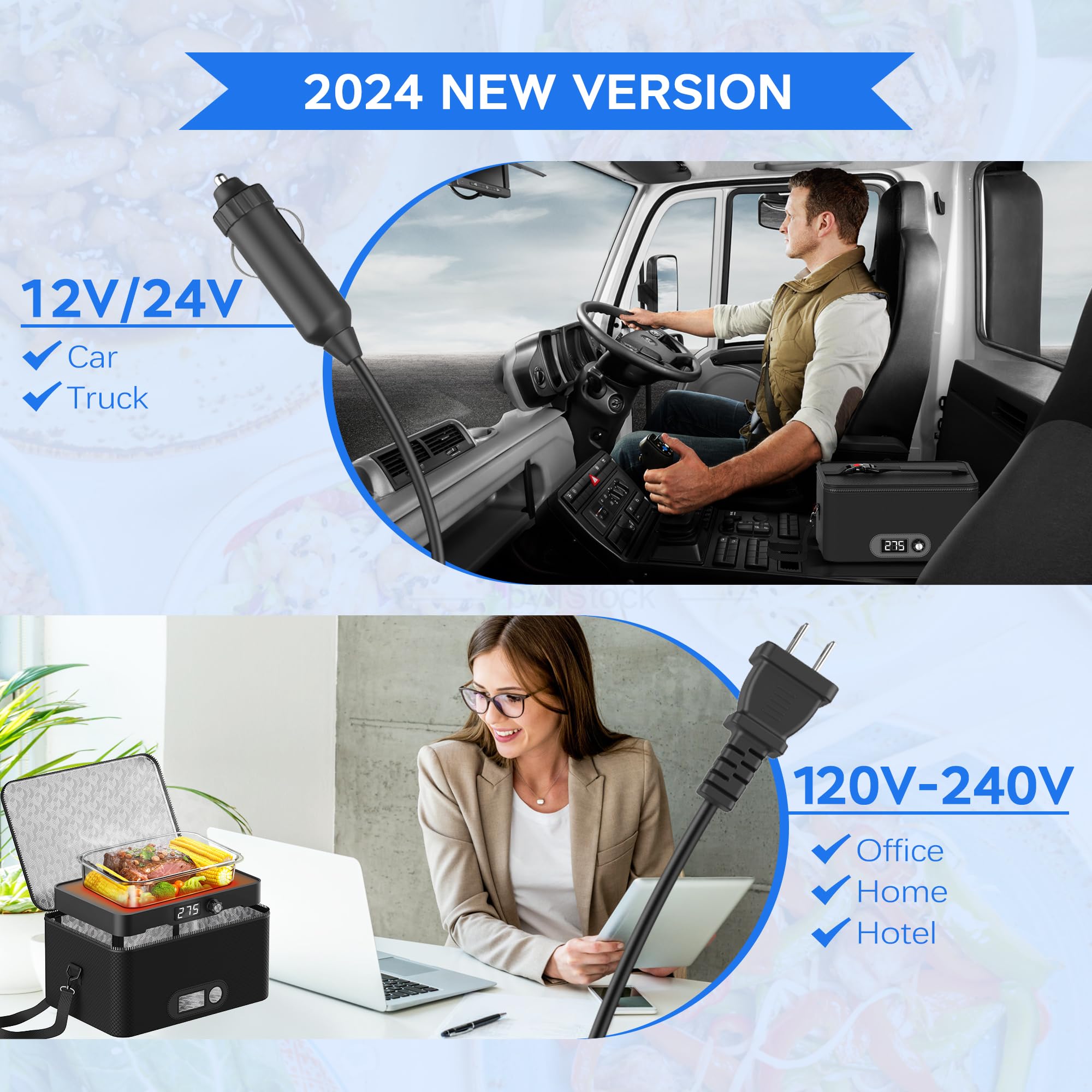 Portable Microwave, 12V 24V 110V-240V Car Food Warmer Portable Personal Mini Oven