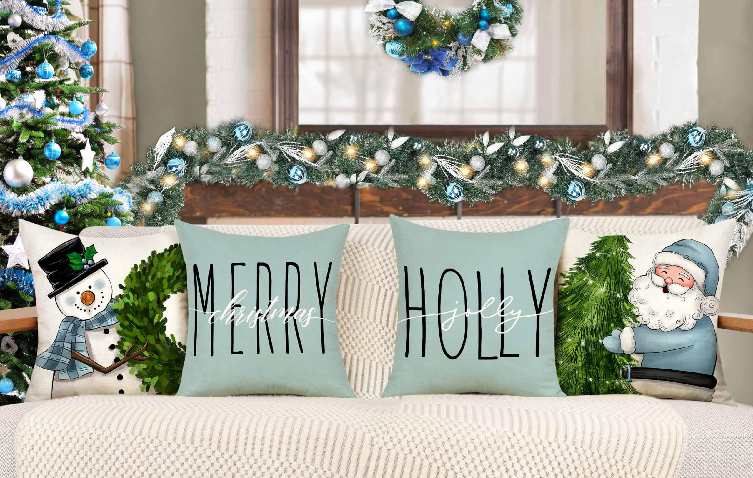 Red Christmas Pillow Covers 18x18 Set of 4